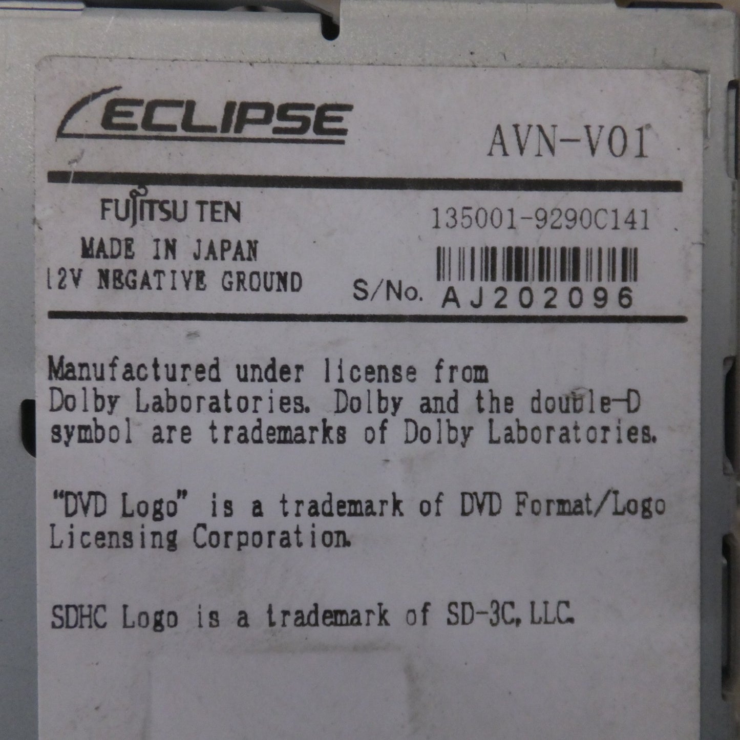 [送料無料] ★富士通テン イクリプス ECLIPSE メモリーナビゲーション AVN-V01(54)★