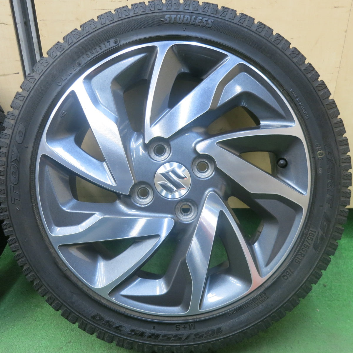 バリ溝！キレイ！9分★スズキ MK42S MK32S スペーシア カスタム 純正 165/55R15 スタッドレス トーヨー ガリット G5 15インチ PCD100/4H★5112901SKス
