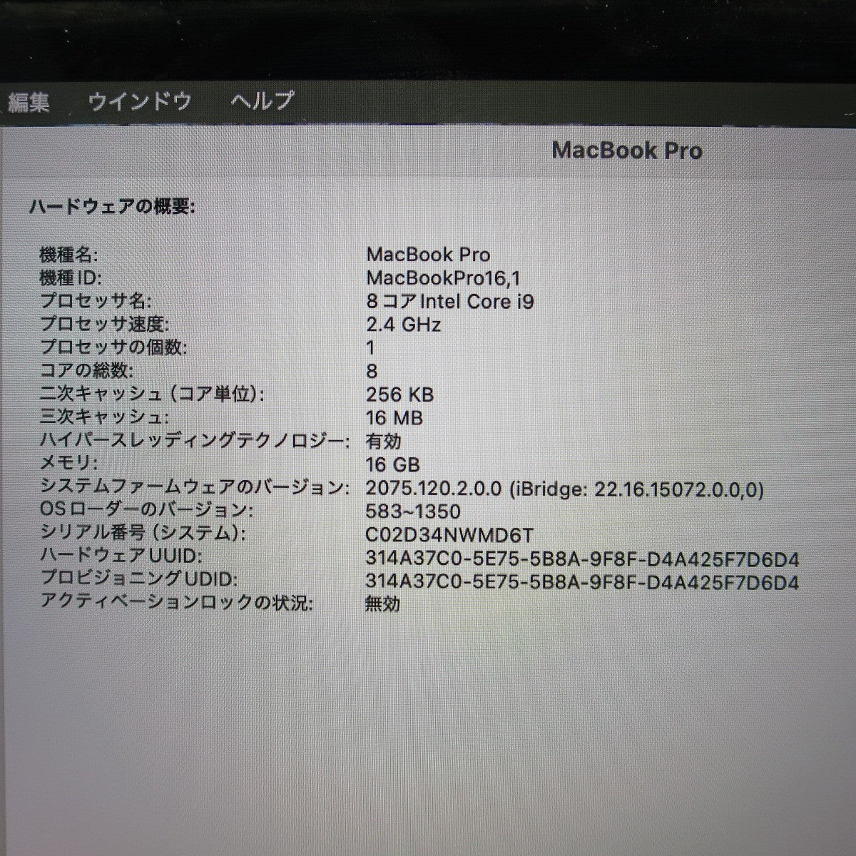 [送料無料] ☆Apple mac book Pro A2141 16-inch, 2019 Core i9 16GB 1TB ノート PC パソコン マックブック プロ アップル☆