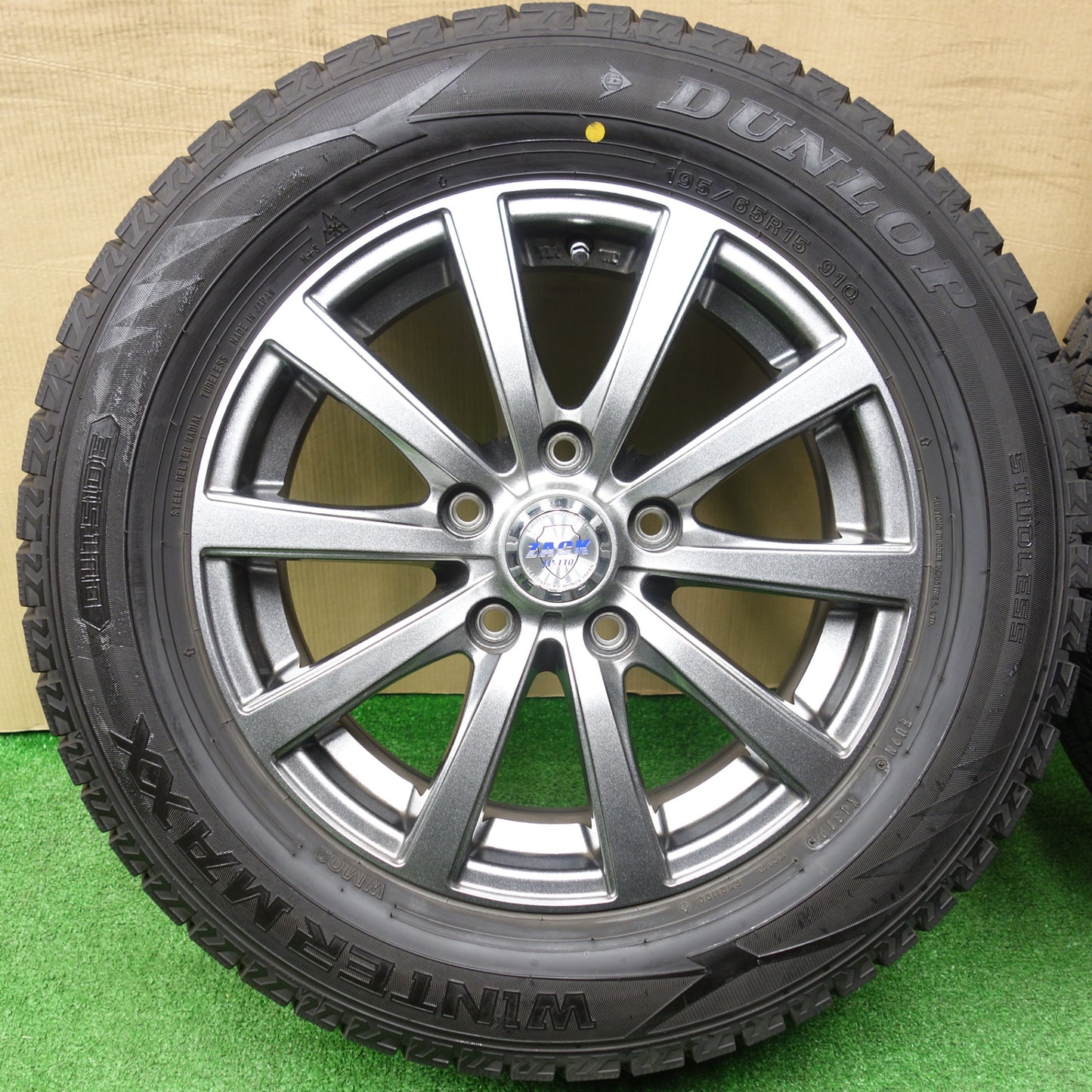 バリ溝！22年！キレイ！9.5分★スタッドレス 195/65R15 ダンロップ ウインターマックス WM02 ZACK JP-110 MONZA ザック 15インチ PCD114.3/5H★5121302KTス
