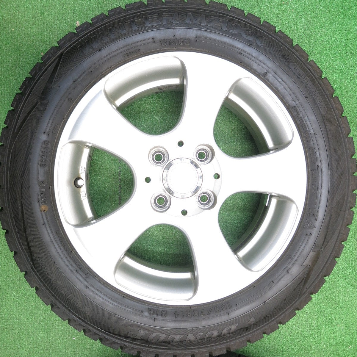 バリ溝！24年！ほぼ10分★スタッドレス 165/70R14 ダンロップ ウインターマックス WM02 AIRGRET 社外 アルミ 14インチ PCD100/4H★5122010HAス