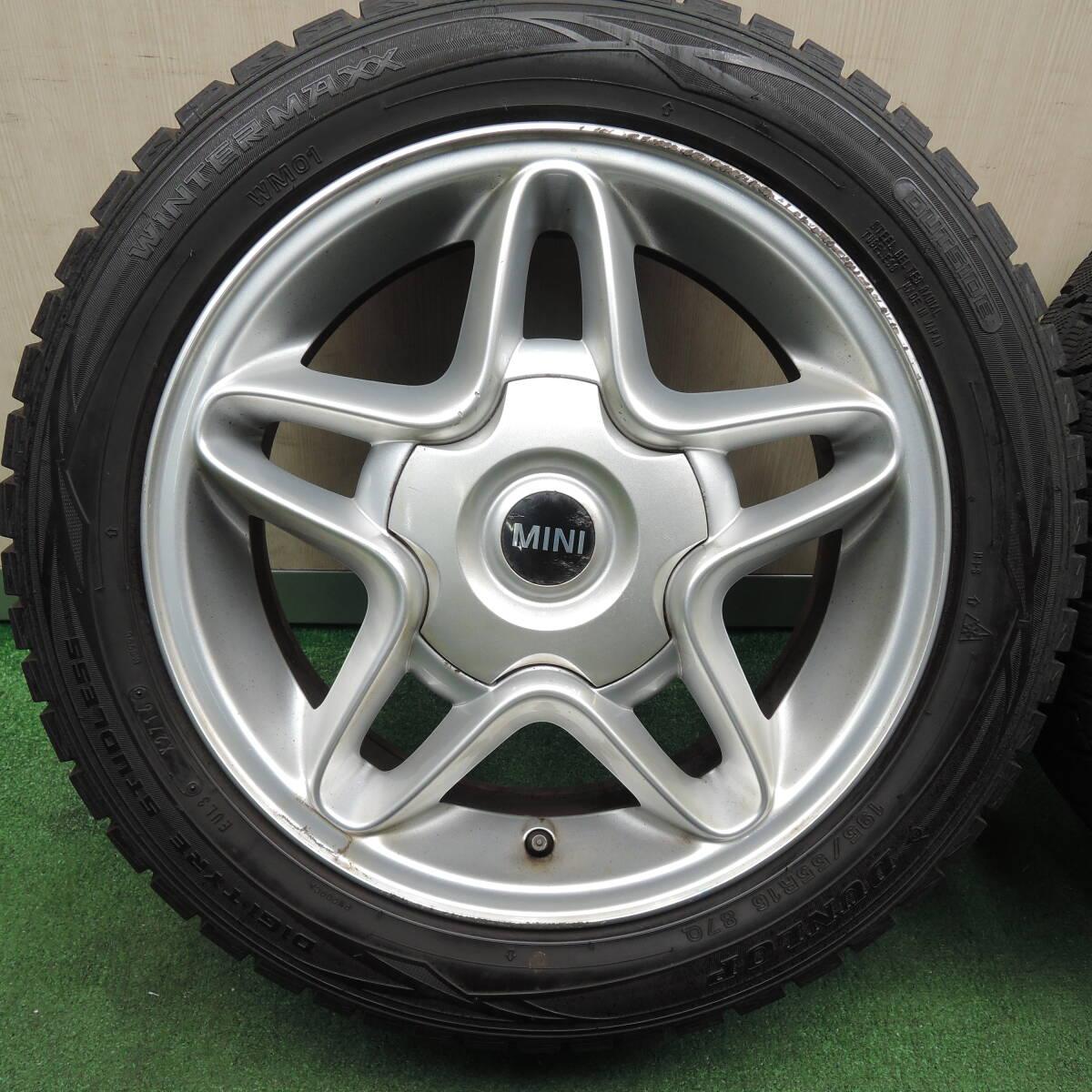 バリ溝！9.5分★MINI ミニ 純正 Sウィンダー R102 195/55R16 スタッドレス ダンロップ WM01 PCD100/4H★4011412TNス