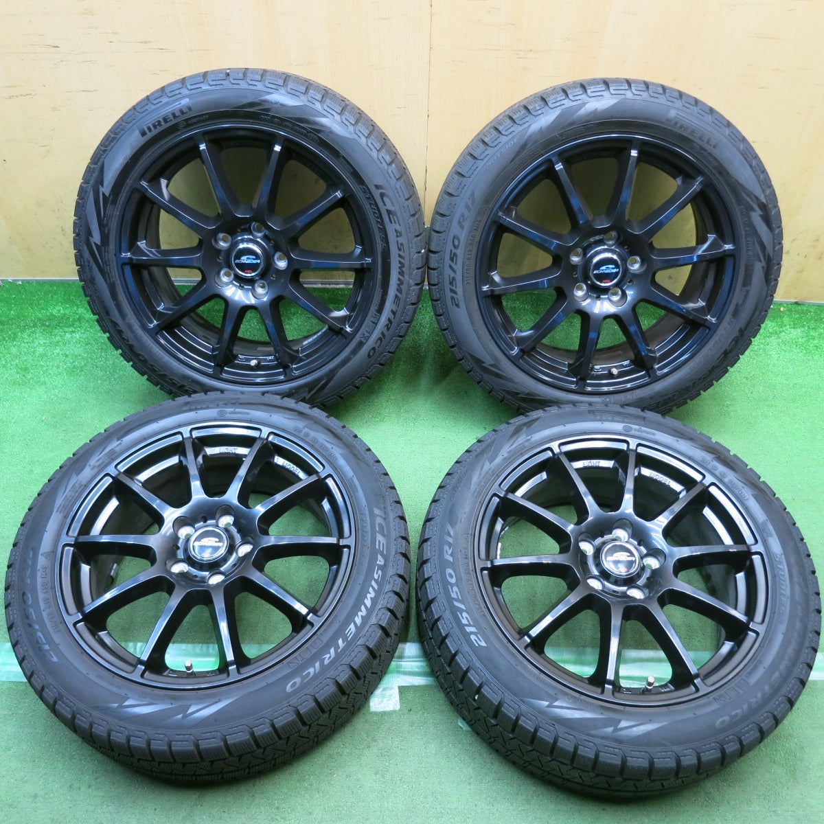 バリ溝！キレイ！9.5分以上◎スタッドレス 215/50R17 ピレリ アイスアシンメトリコ SCHNEIDER MiD シュナイダー 17インチ PCD114.3/5H◎6091204HAス