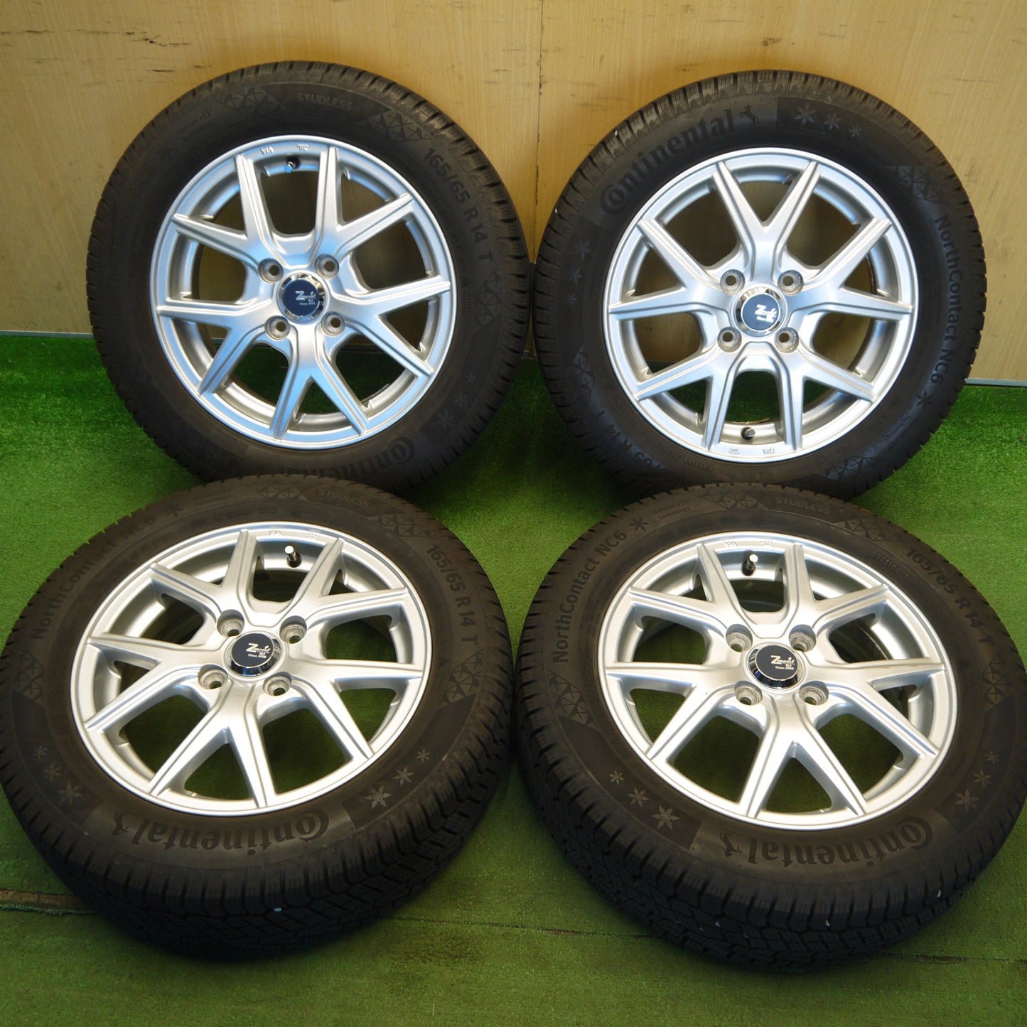 バリ溝！22年！キレイ！9分★スタッドレス 165/65R14 コンチネンタル ノースコンタクト NC6 Zmeist M5 14インチ ソリオ ハスラー 等 PCD100/4H★6042006Hス