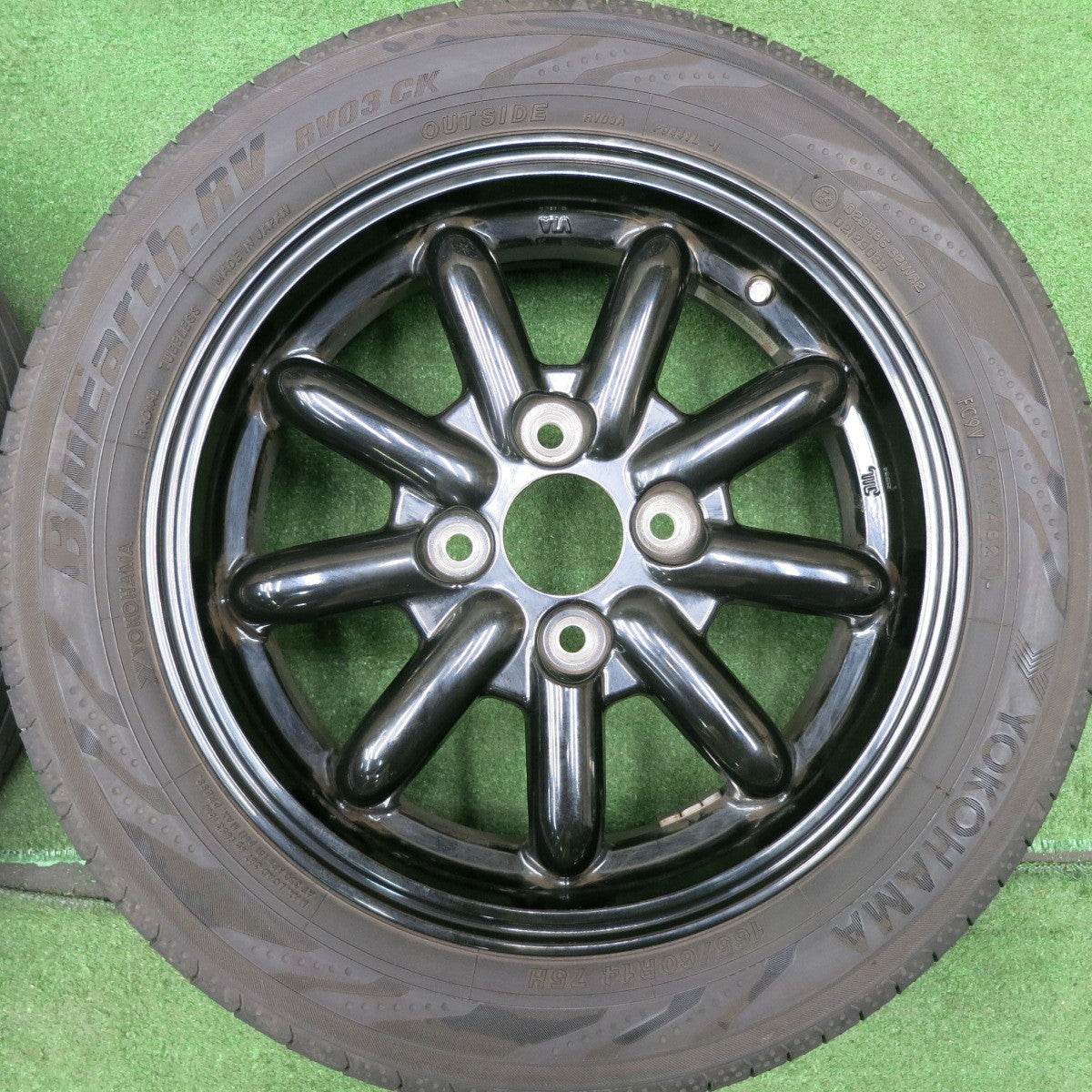 *送料無料* バリ溝！21年！8.5分★軽サイズ 165/60R14 ヨコハマ BluEarth-RV RV03 CK ブルーアース 社外 アルミ 14インチ PCD100/4H★4051909HAノ