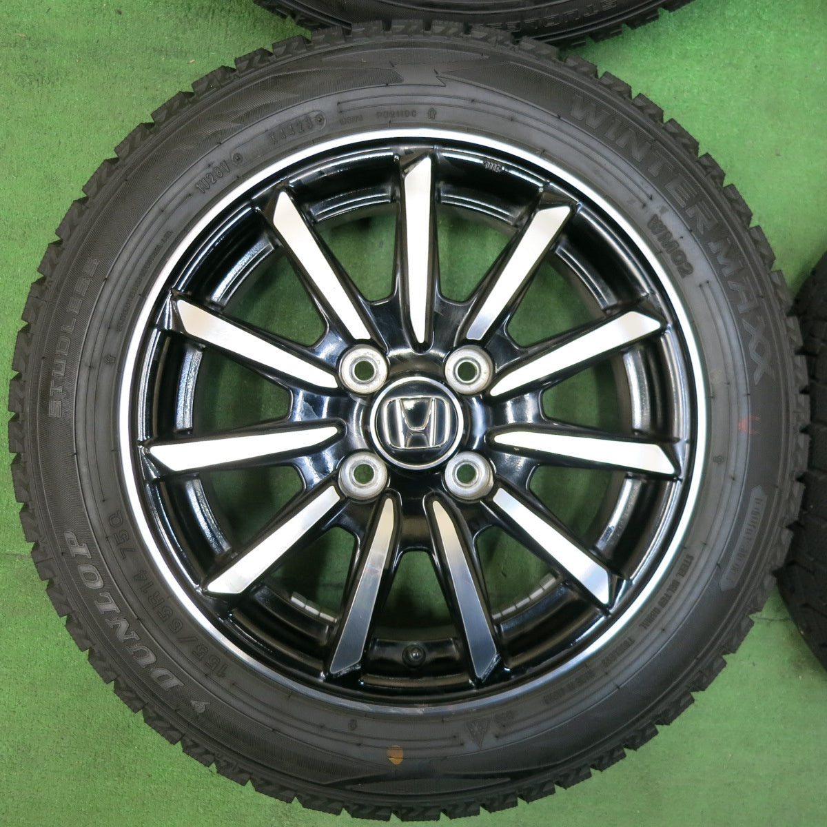[送料無料] バリ溝！23年！ほぼ10分★ホンダ N-WGN 純正 155/65R14 スタッドレス ダンロップ ウインターマックス WM02 14インチ N-BOX 等 PCD100/4H★4112704SYス