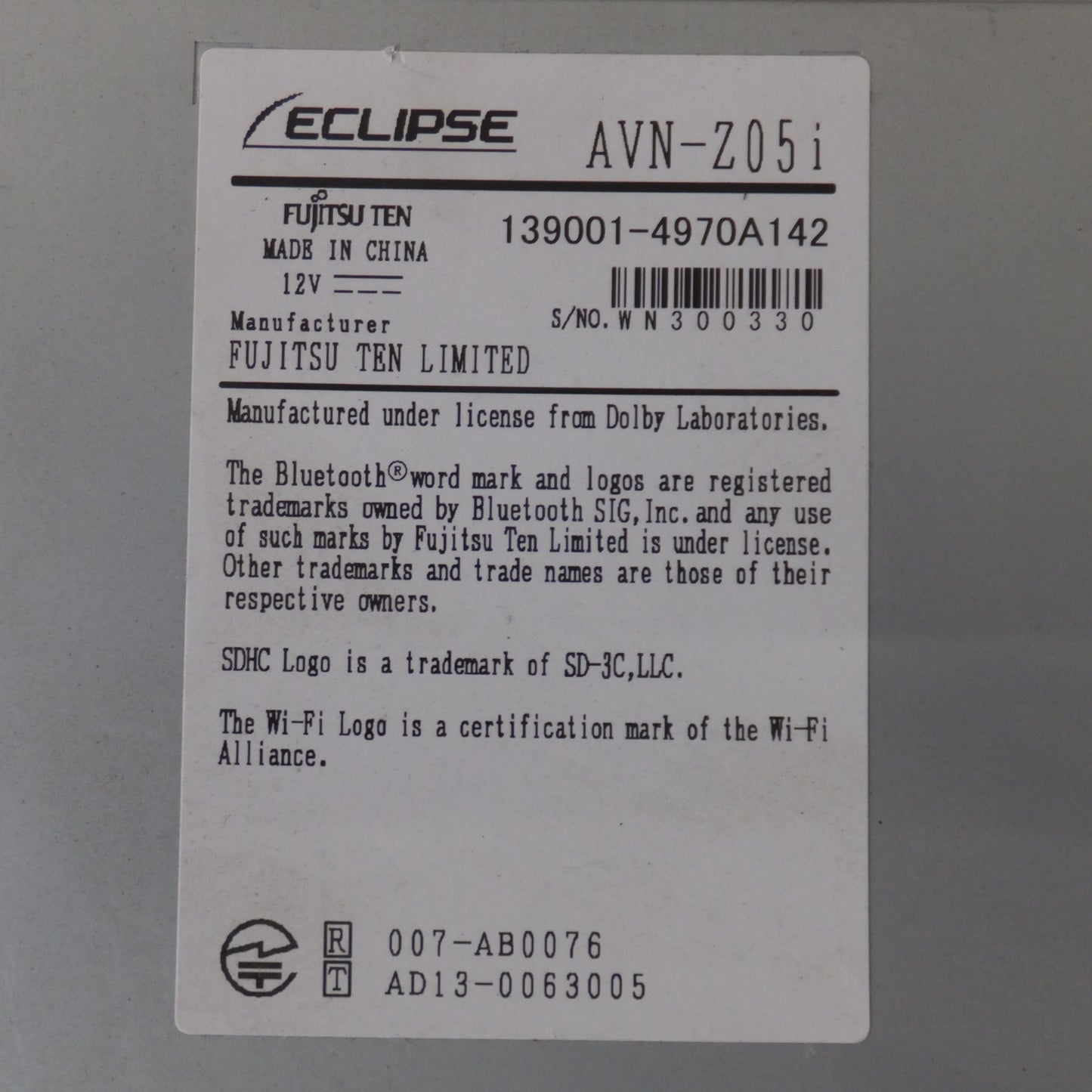 [送料無料] ★富士通テン イクリプス ECLIPSE メモリーナビゲーション AVN-Z05i[41]★