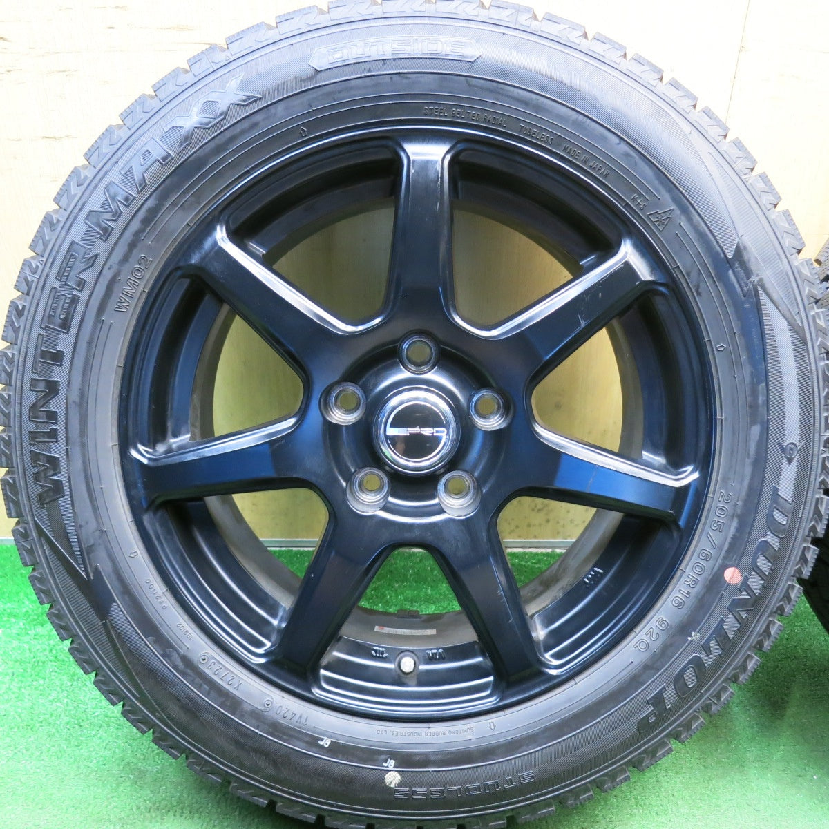 バリ溝！23年！9.5分以上◎スタッドレス 205/60R16 ダンロップ ウインターマックス WM02 PRD 社外 アルミ 16インチ PCD114.3/5H◎6090301HAス