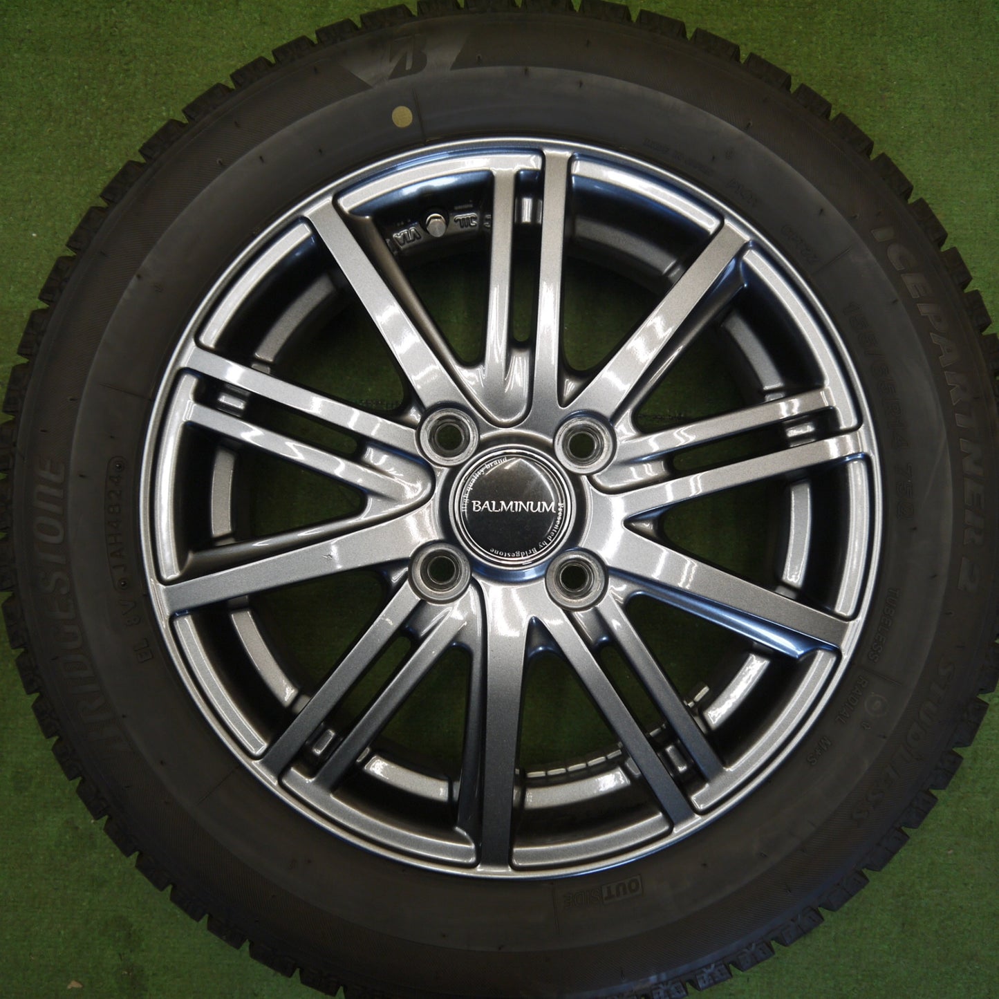バリ溝！24年！キレイ！9.5分★スタッドレス 155/65R14 ブリヂストン アイスパートナー2 BALMINUM BR10 バルミナ 14インチ PCD100/4H★6051208Hス