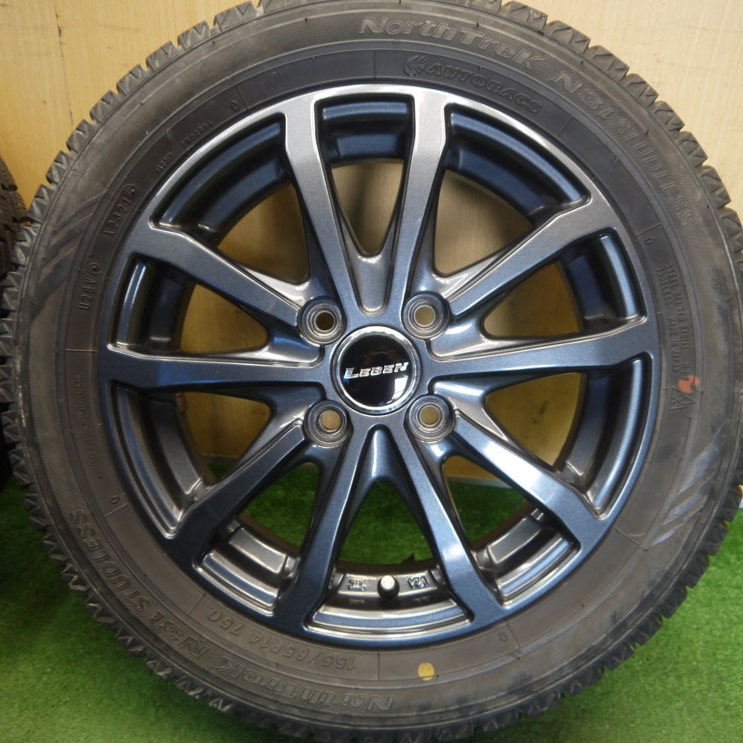 バリ溝！キレイ！8.5分◎スタッドレス 155/65R14 オートバックス ノーストレック N3i LEBEN レーベン 14インチ PCD100/4H◎6081806Hス