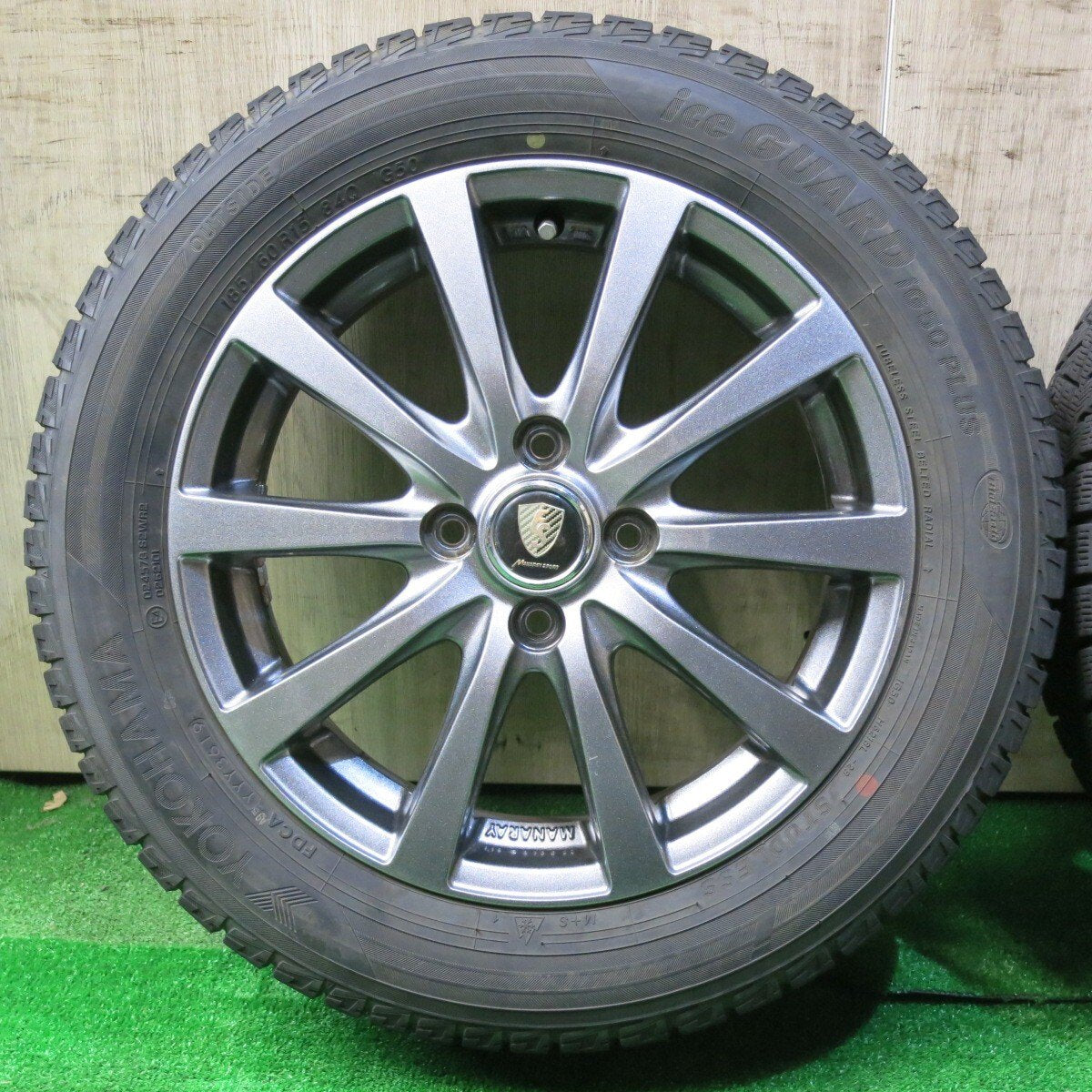 バリ溝！キレイ！9.5分★スタッドレス 185/60R15 ヨコハマ アイスガード iG50 プラス MANARAY SPORT マナレイ スポーツ 15インチ PCD100/4H★5031401NJス