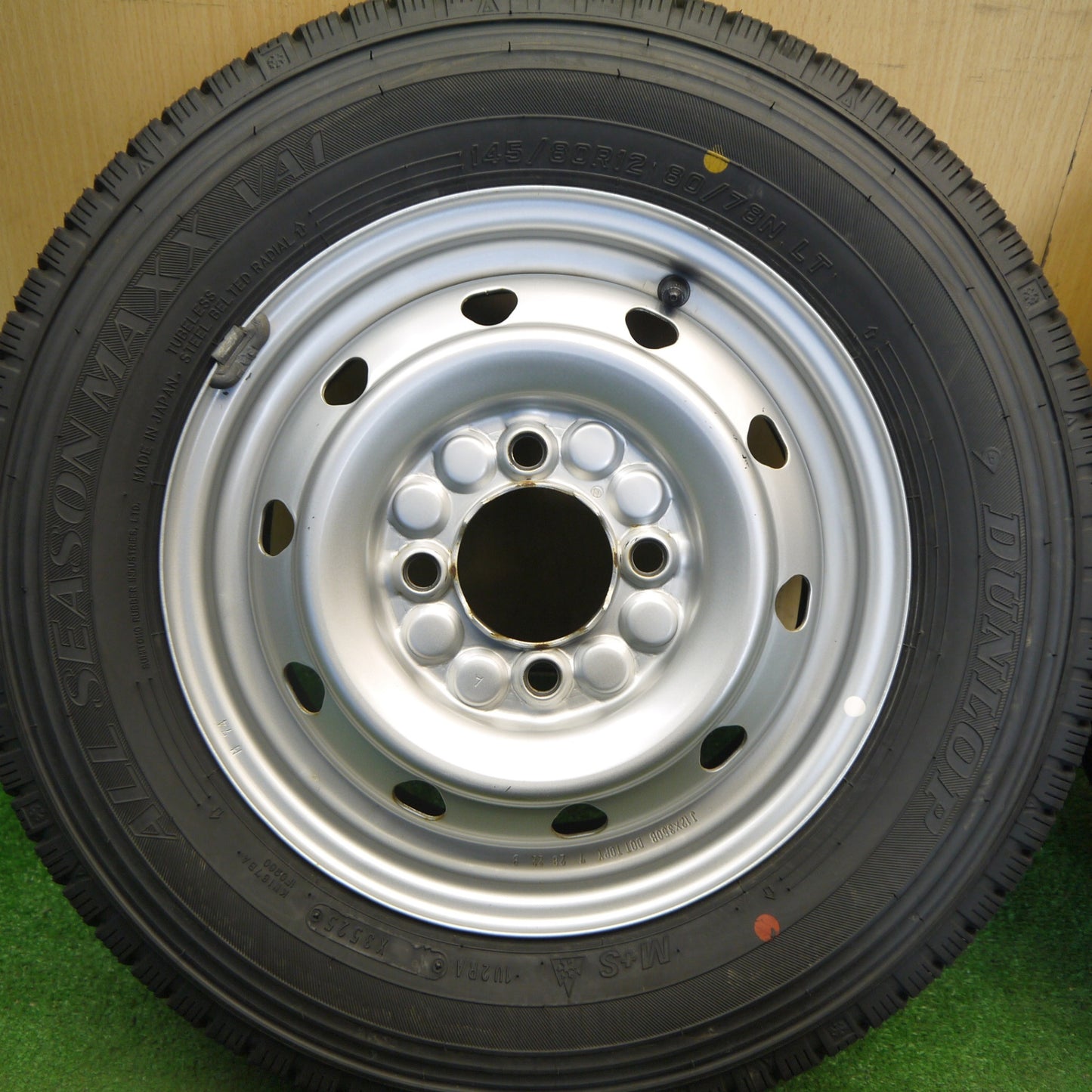 バリ溝！25年！キレイ！9.5分★145/80R12 80/78N ダンロップ ALL SEASON MAXX VA1 オールシーズン TOPY スチール ホイール 12インチ PCD100/4H★6041306Hス