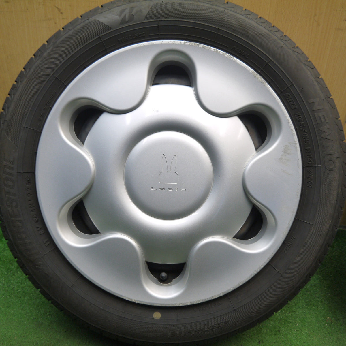 バリ溝！25年！9分◎スズキ HE33S アルト ラパン 純正 スチール 155/65R14 ブリヂストン NEWNO ニューノ 14インチ PCD100/4H◎6090401Hノ