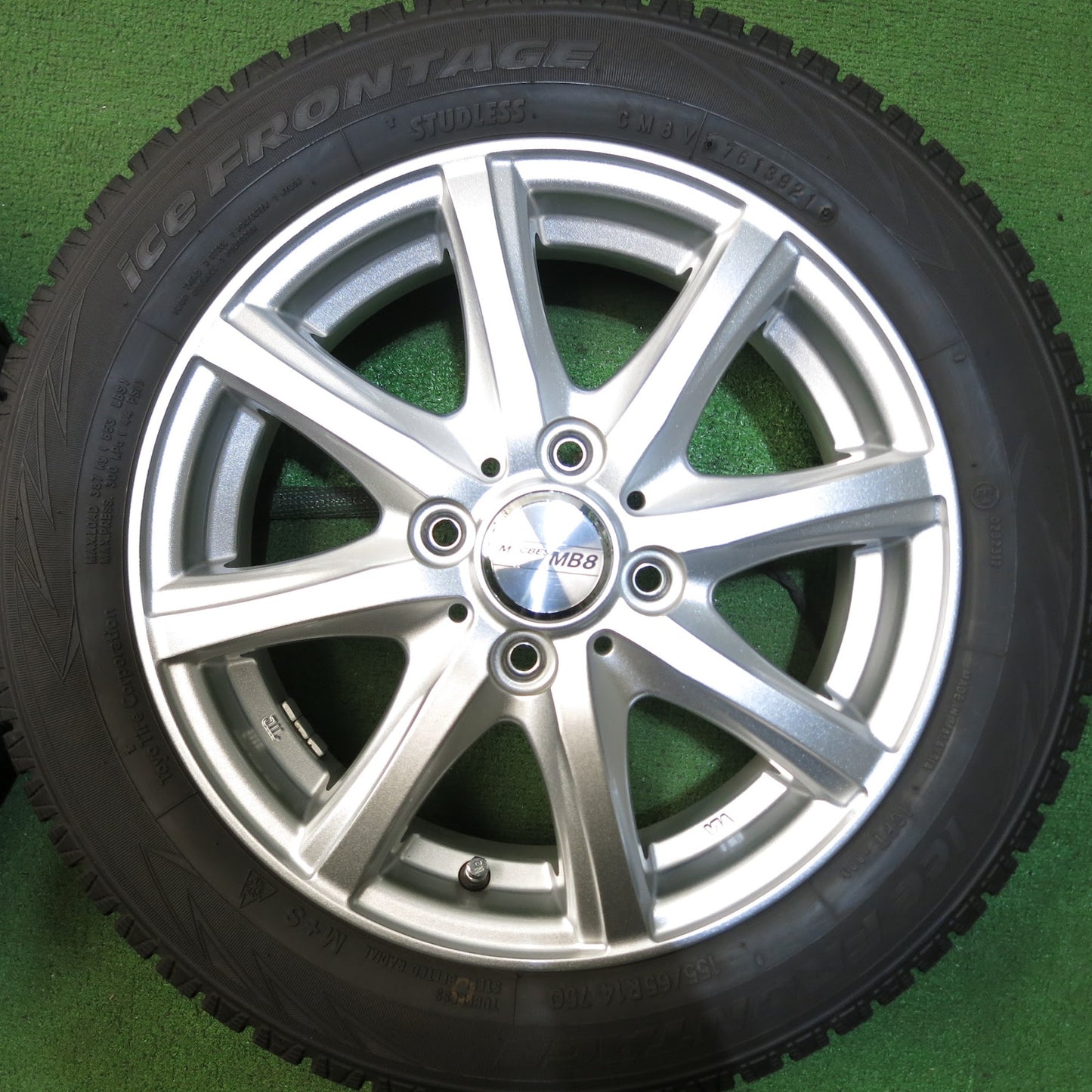 [送料無料]バリ溝！21年！キレイ！ほぼ10分★スタッドレス 155/65R14 iceFRONTAGE MACBES MB8 アイスフロンテージ マクベス 14インチ PCD100/4H★3061203Hス