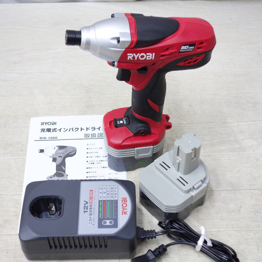 [送料無料] キレイ◆RYOBI リョービ 京セラ 充電式インパクトドライバ BID-1260 12V バッテリー2個 充電器付き 電動工具◆