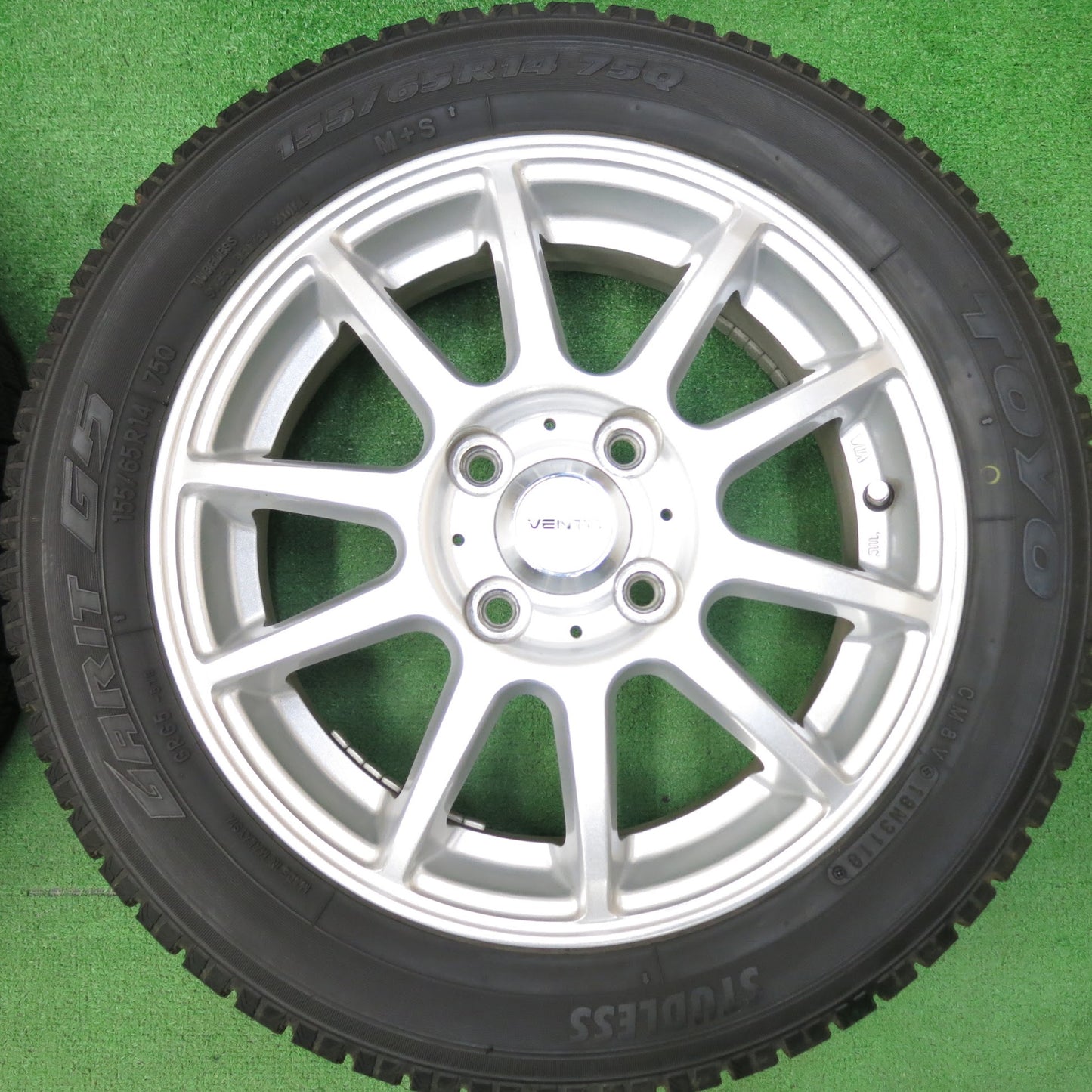 [送料無料]バリ溝！キレイ！9分★スタッドレス 155/65R14 トーヨー ガリット G5 VENTO 社外 アルミ 14インチ PCD100/4H★3041503ヒス