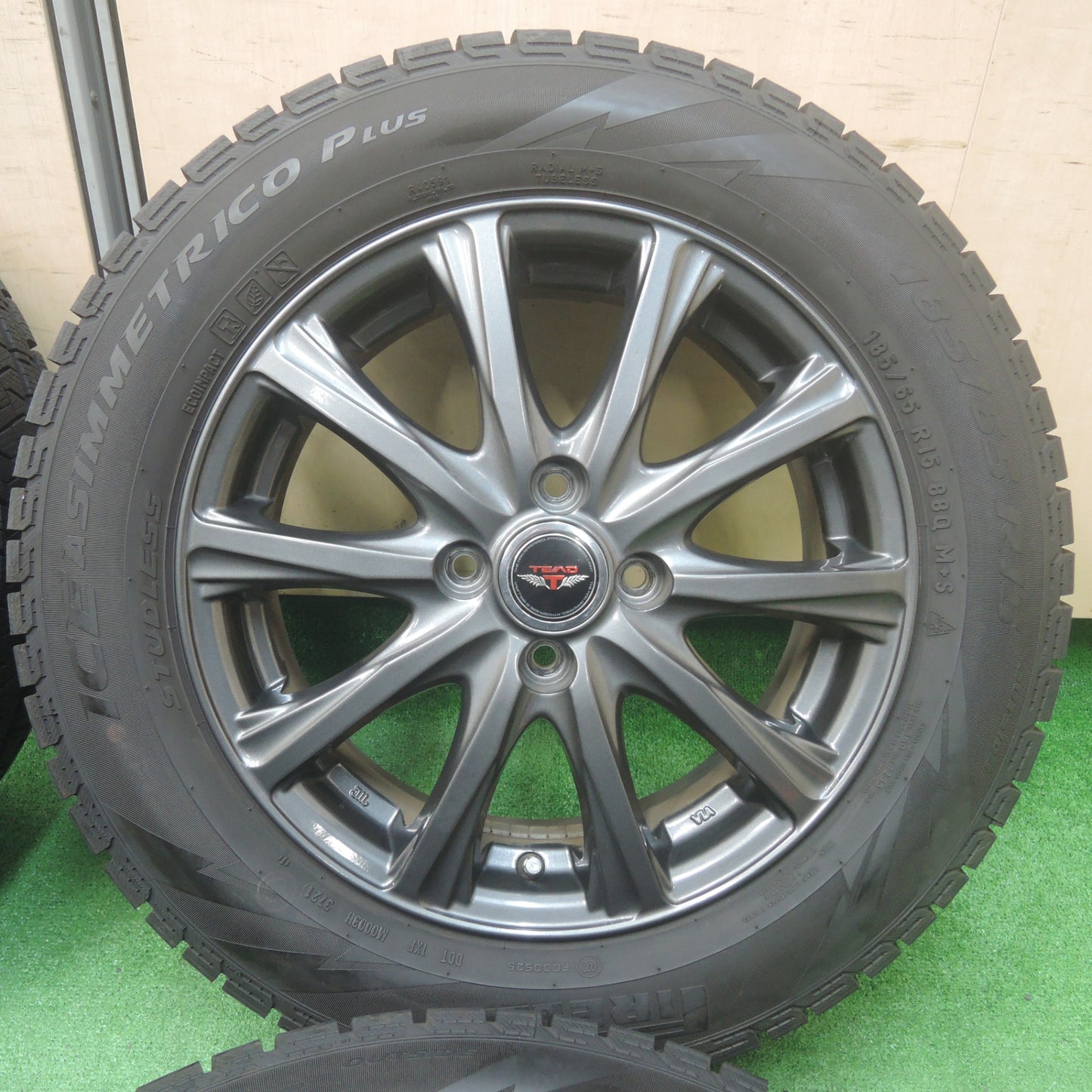 [送料無料] バリ溝！21年！9.5分以上★スタッドレス 185/65R15 ピレリ アシンメトリコ プラス TEAD weds PCD100/4H★4010908SYス