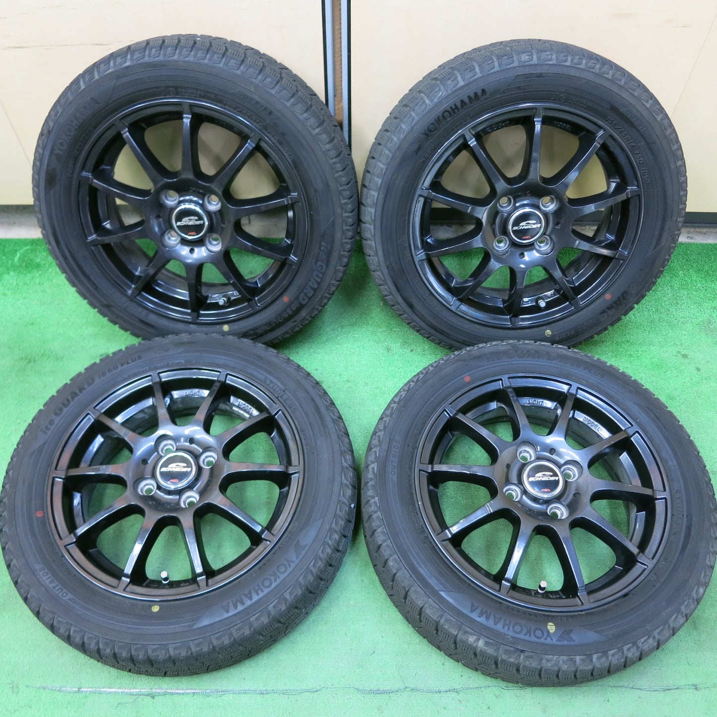 [送料無料]バリ溝！19年！9分★スタッドレス 155/65R14 ヨコハマ アイスガード iG50 プラス SCHNEIDER MiD シュナイダー 14インチ PCD100/4H★3072404ヒス