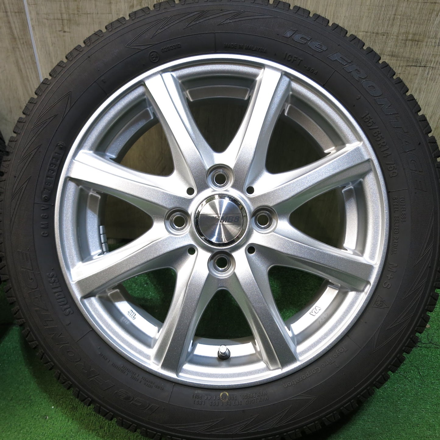 [送料無料]バリ溝！21年！キレイ！ほぼ10分★スタッドレス 155/65R14 iceFRONTAGE MACBES MB8 アイスフロンテージ マクベス 14インチ PCD100/4H★3061203Hス