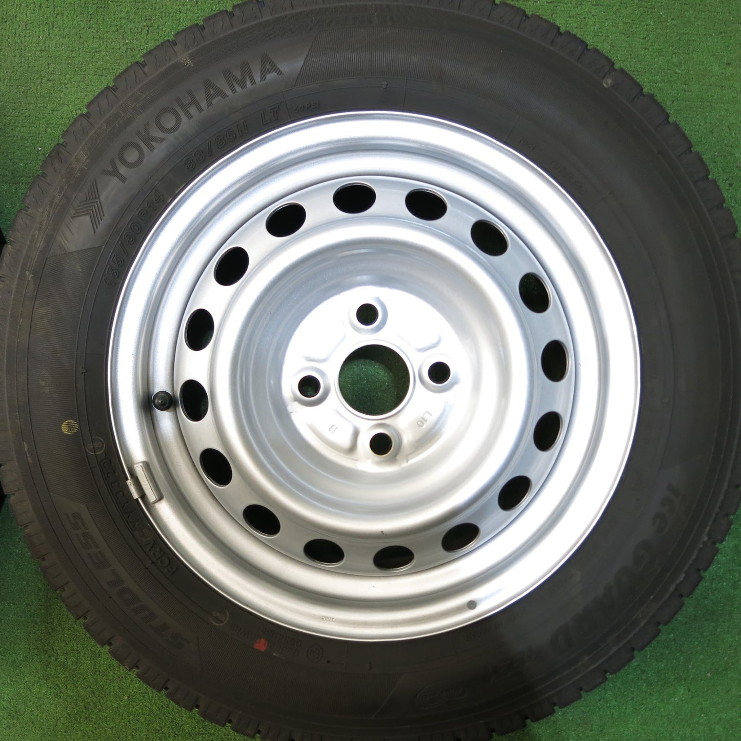 [送料無料]バリ溝！22年！キレイ！9.5分以上★スタッドレス 155/80R14 88/86N ヨコハマ アイスガード iG91 スチール ホイール 14インチ PCD100/4H★3042607Hス