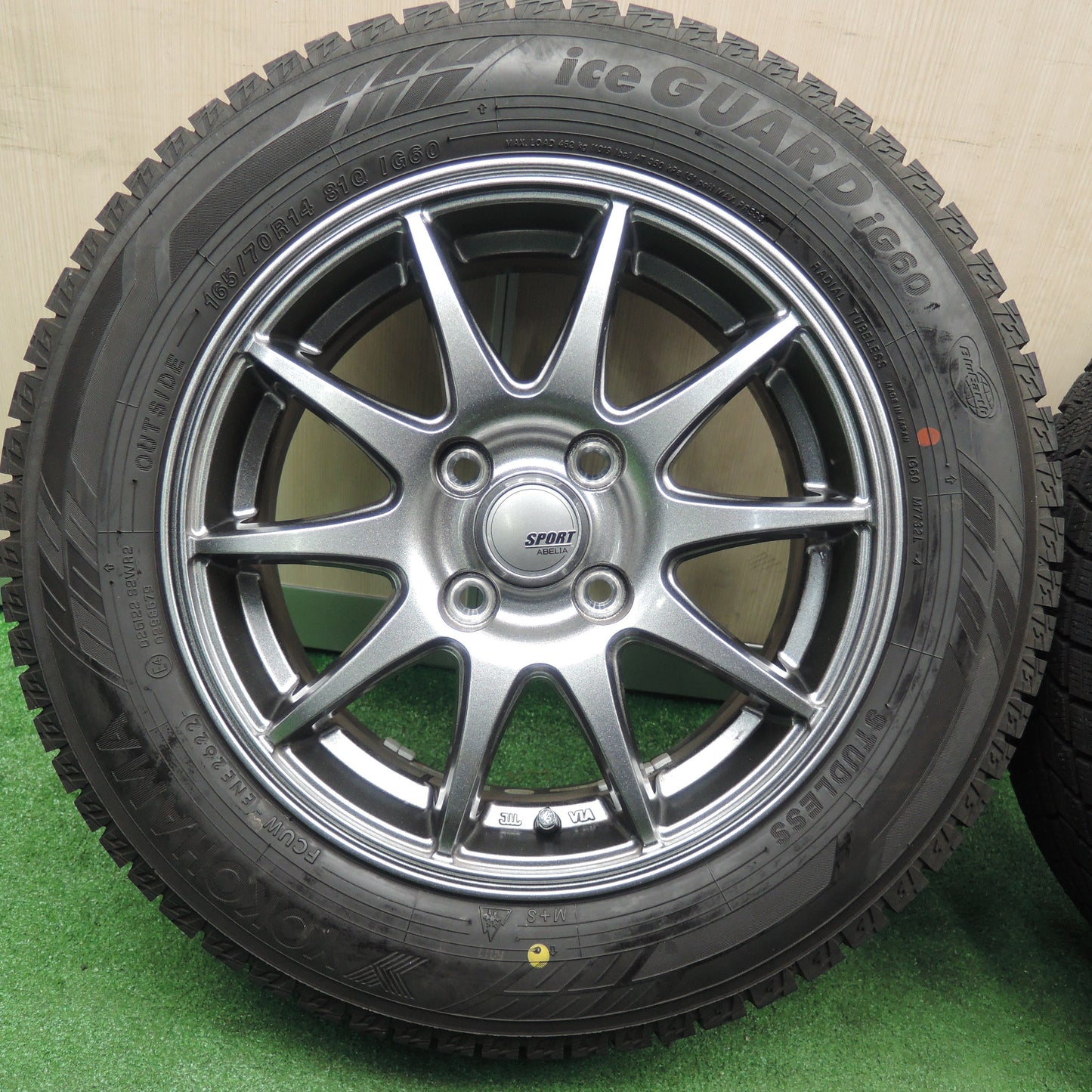 *送料無料*超バリ溝！22年！キレイ！ほぼ10分★スタッドレス 165/70R14 ヨコハマ アイスガード iG60 SPORT ABELIA 14インチ PCD100/4H★3113001NJス