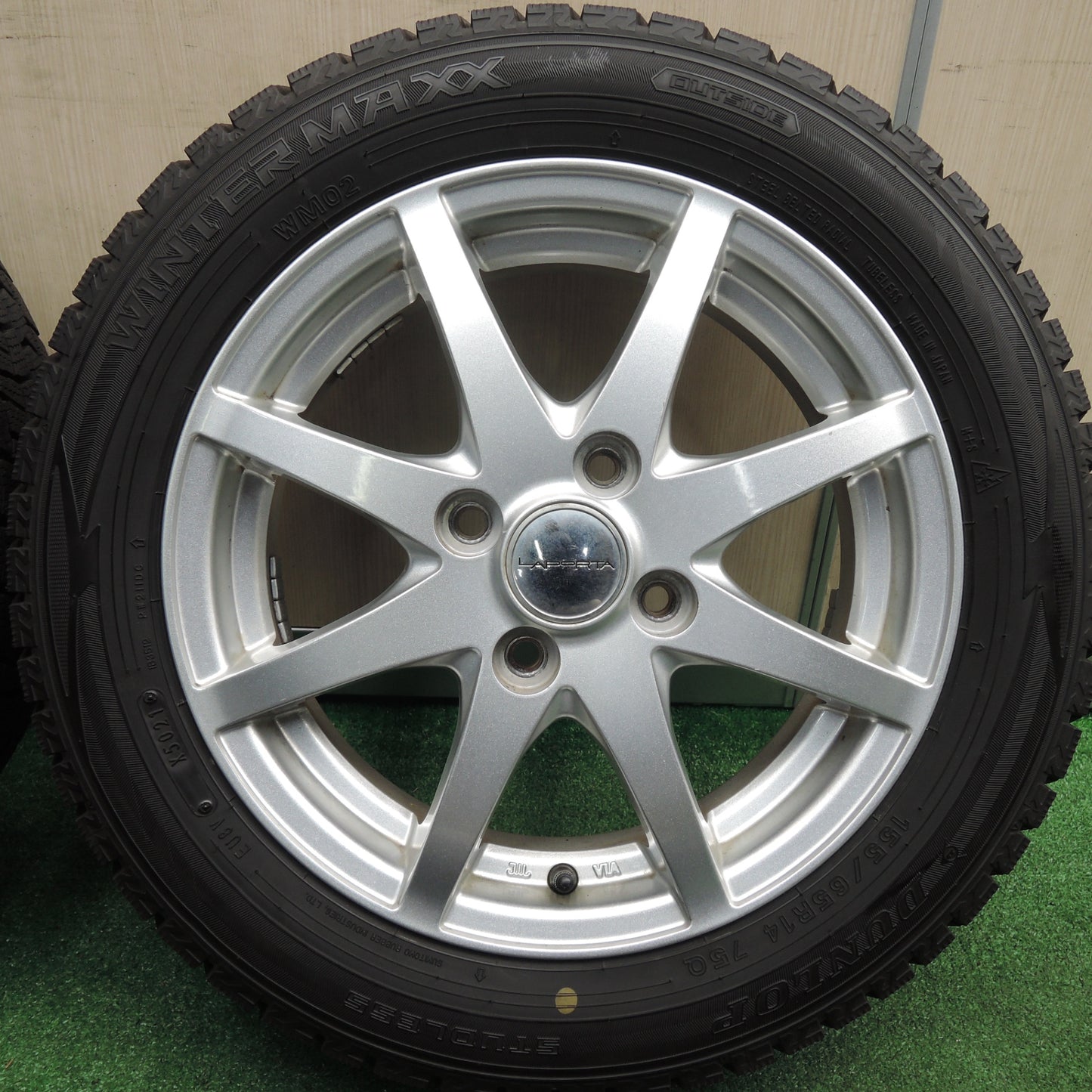 *送料無料*超バリ溝！21年！ほぼ10分★スタッドレス 155/65R14 ダンロップ ウインターマックス WM02 LAPORTA ラポルタ 14インチ PCD100/4H★4012704HAス