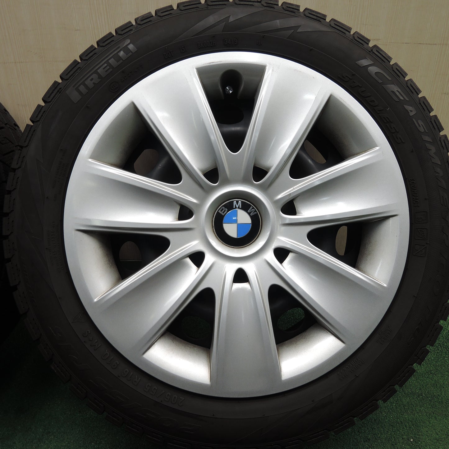 *送料無料*バリ溝！8.5分★BMW E90 純正 スチール 205/55R16 スタッドレス ピレリ アイスアシンメトリコ プラス 16インチ PCD120/5H★3122319HAス