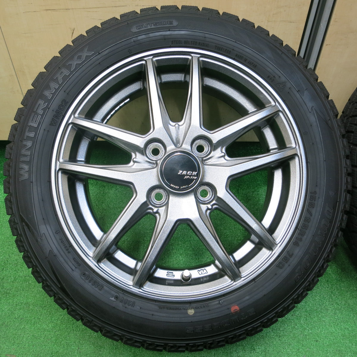 *送料無料*超バリ溝！20年！ほぼ10分★スタッドレス 155/65R14 ダンロップ ウインターマックス WM02 ZACK JP-550 MONZA PCD100/4H★3121208イス
