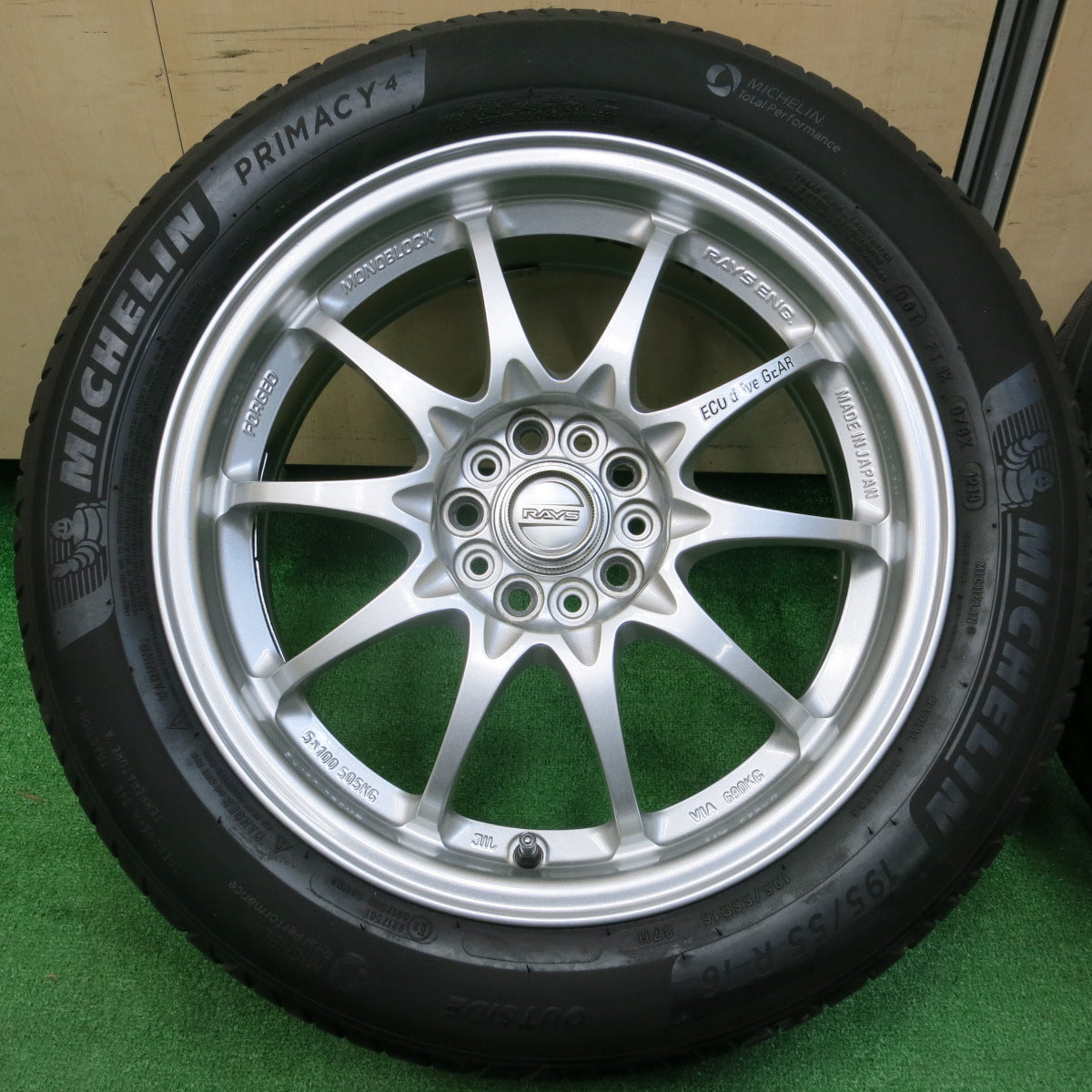 *送料無料*キレイ！19年★RAYS MONOBLOCK CE28 ECO drive GEAR 鍛造 195/55R16 ミシュラン プライマシー4 レイズ PCD100/5H★3120204イノ