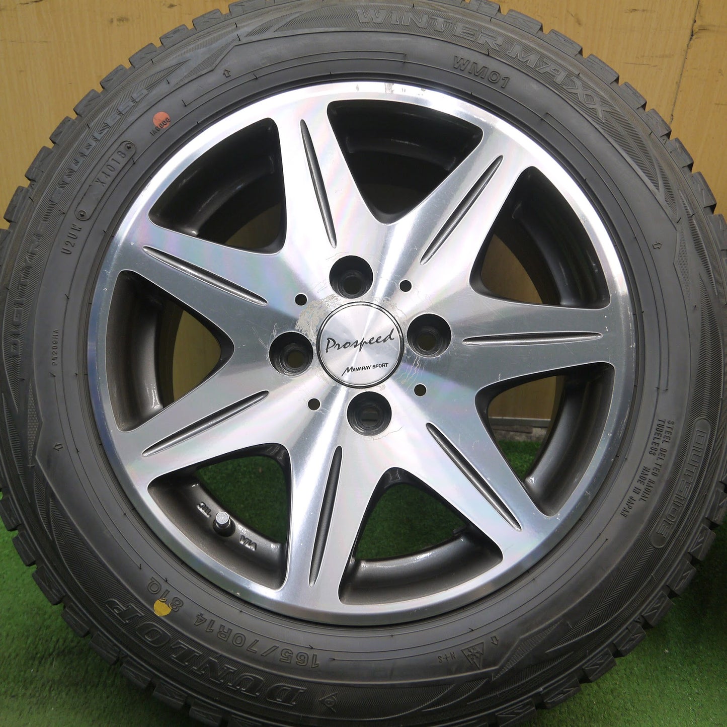 [送料無料]バリ溝！9.5分以上★スタッドレス 165/70R14 ダンロップ ウインターマックス WM01 Prospeed MANARAY SPORT 14インチ PCD100/4H★3072606Hス