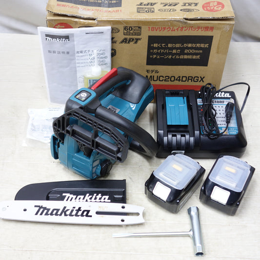 [送料無料] 美品◆makita マキタ 充電式チェンソー MUC204DRGX 18V BL1860B バッテリー2個 充電器付き 切断機 電動工具◆