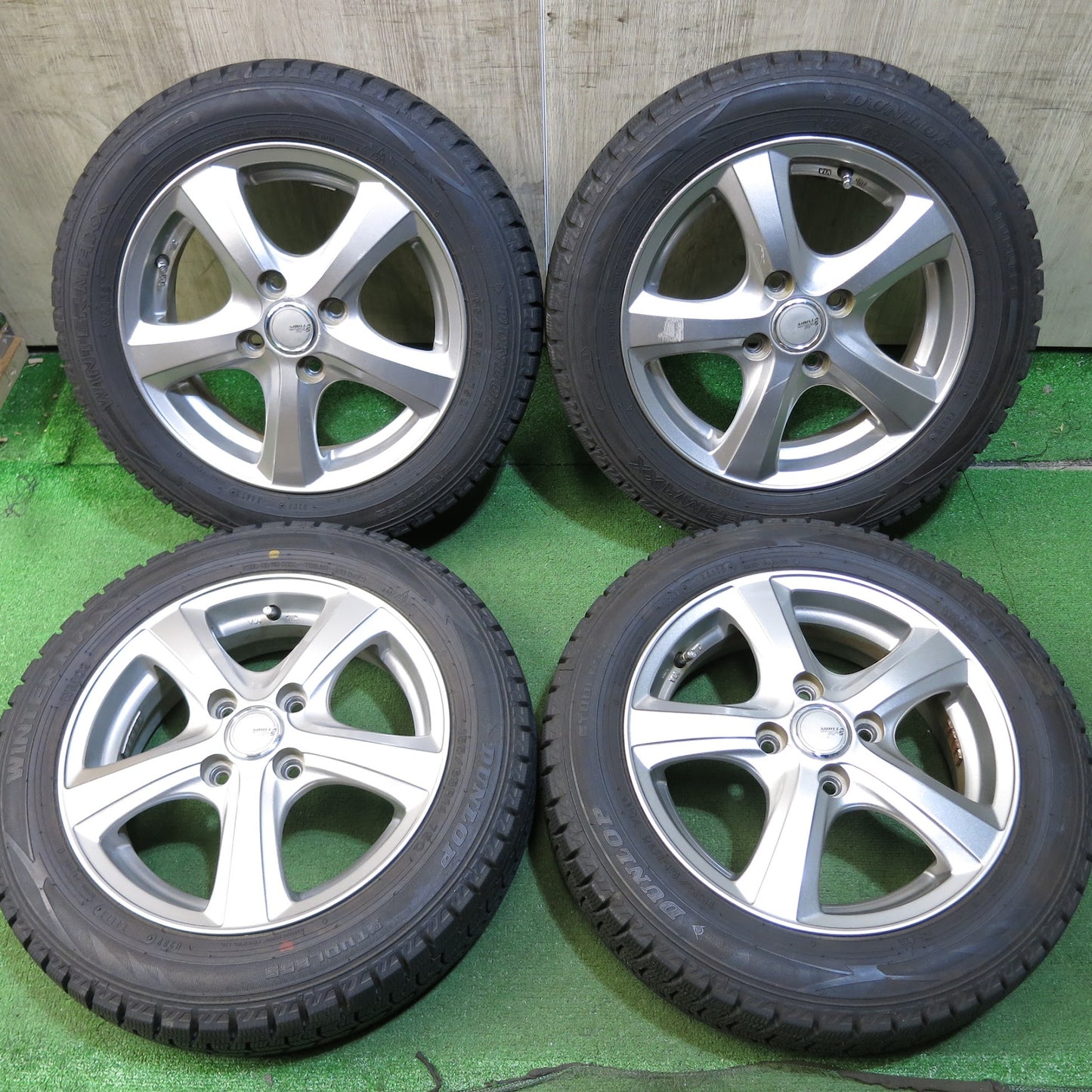 [送料無料]バリ溝！9.5分以上★スタッドレス 155/65R14 ダンロップ ウインターマックスWM02 SIBILLA NEXT SF-5 シビラ ネクスト 14インチ PCD100/4H★3041201Hス