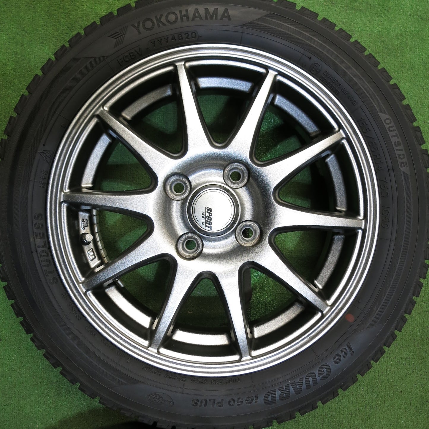 [送料無料]バリ溝！20年！キレイ！ほぼ10分★スタッドレス 155/65R14 ヨコハマ アイスガード iG50 プラス SPORT ABELIA 14インチ PCD100/4H★3041203Hス