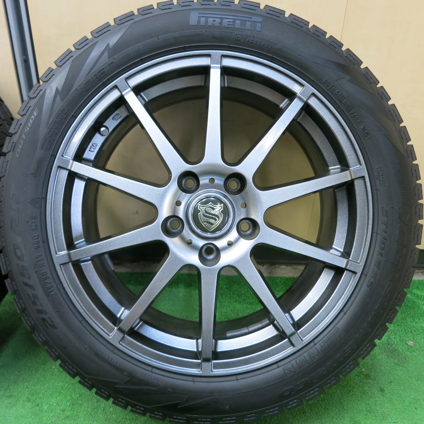 [送料無料]バリ溝！キレイ！9分★スタッドレス 215/50R17 ピレリ アイスアシンメトリコ 社外 アルミ ホイール 17インチ PCD114.3/5H★3071904ヒス