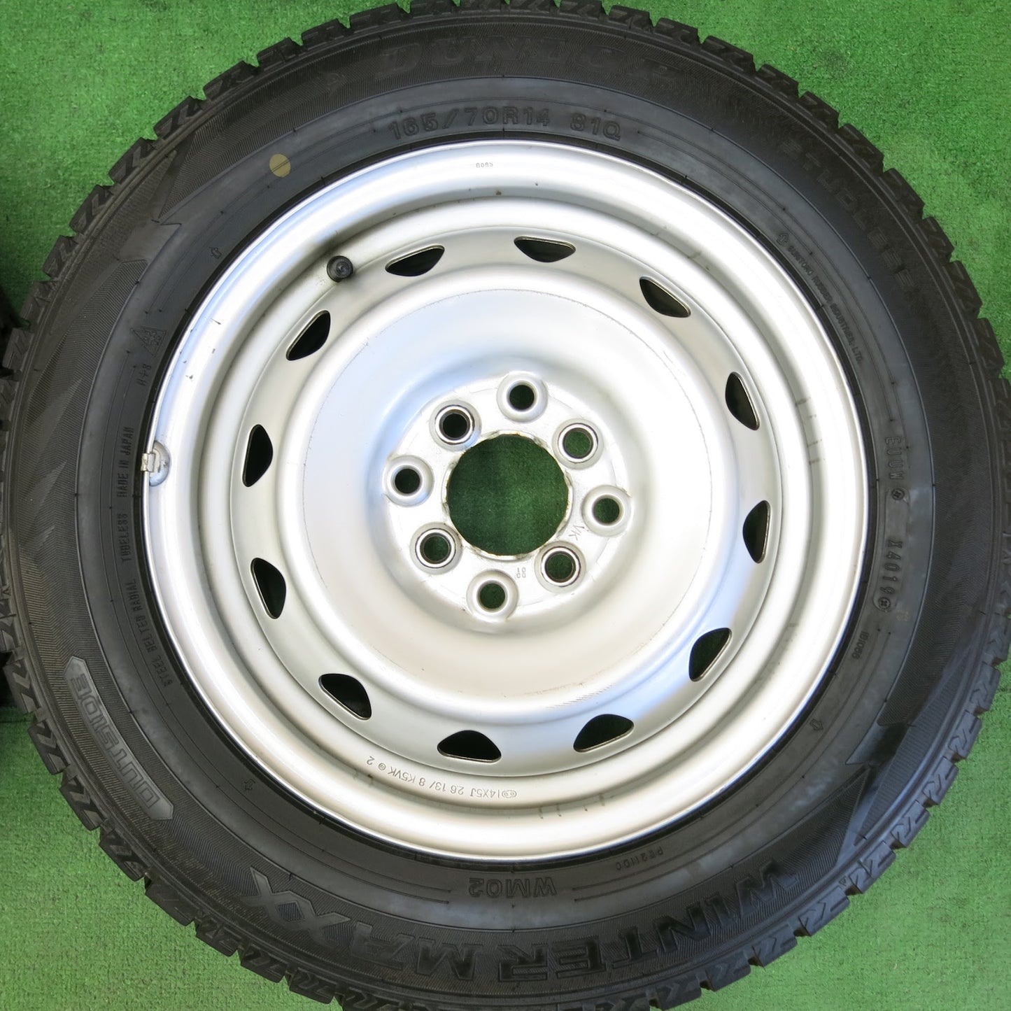 [送料無料]バリ溝！19年！ほぼ10分★スタッドレス 165/70R14 ダンロップ ウインターマックス WM02 スチール 14インチ PCD100 114.3/4H マルチ★3082605ヒス