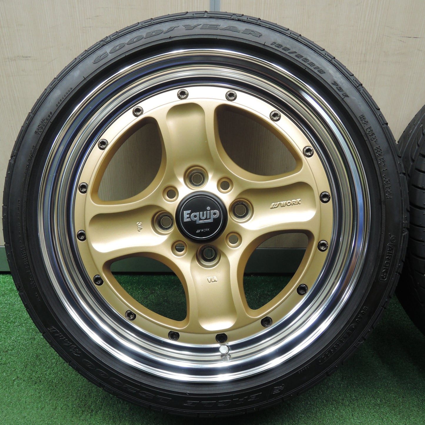 *送料無料* バリ溝！22年！キレイ！8.5分★WORK Equip EQ4/N 165/50R15 グッドイヤー イーグル LS2000 hybrid2 ワーク エクイップ PCD100/4H★4021607NJノ