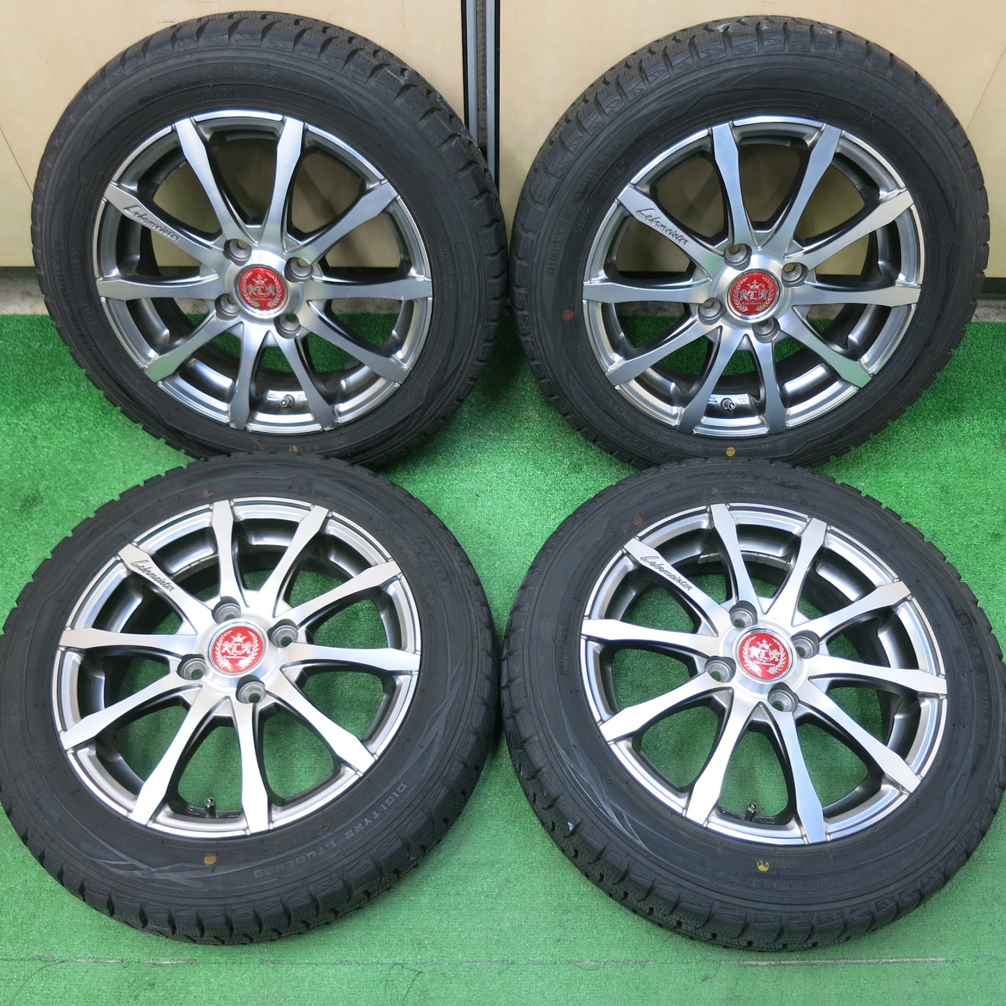[送料無料]バリ溝！8.5分★スタッドレス 155/65R14 Lehrmeister ダンロップ ウインターマックス WM01 レアマイスター 14インチ PCD100/4H★3032902ヒス