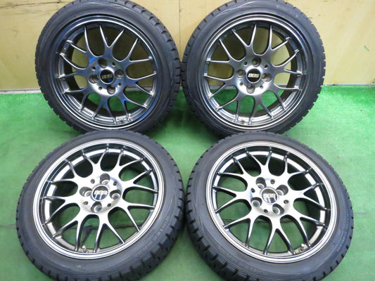 [送料無料]バリ溝！キレイ！9.5分★スタッドレス 205/45R17 BBS RG712H 鍛造 ダンロップ ウインターマックス WM01 17インチ PCD100/4H★3020111Hス