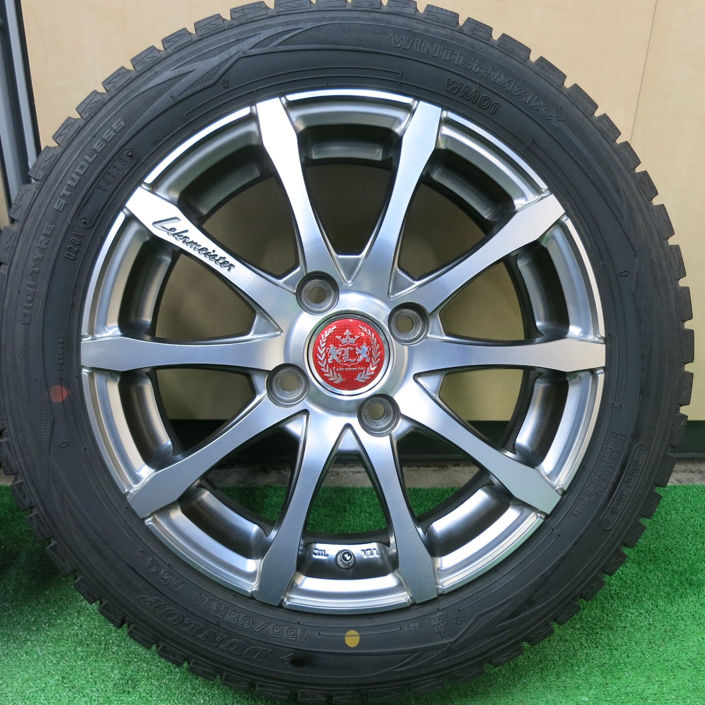 [送料無料]バリ溝！8.5分★スタッドレス 155/65R14 Lehrmeister ダンロップ ウインターマックス WM01 レアマイスター 14インチ PCD100/4H★3032902ヒス