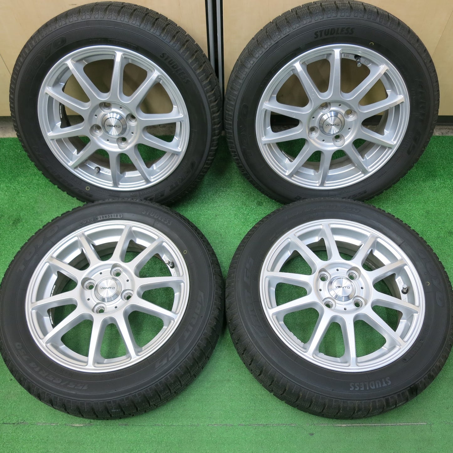 [送料無料]バリ溝！キレイ！9分★スタッドレス 155/65R14 トーヨー ガリット G5 VENTO 社外 アルミ 14インチ PCD100/4H★3041503ヒス