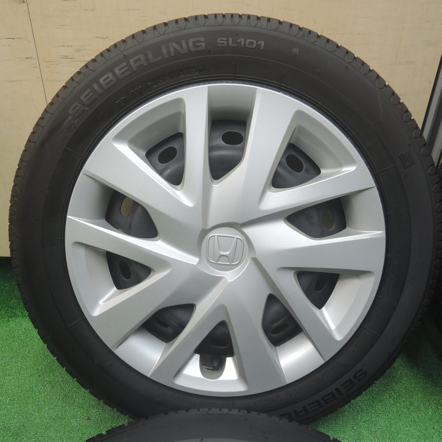 *送料無料* バリ溝！22年！綺麗！ほぼ10分★ホンダ N-BOX 純正 スチール 155/65R14 セイバーリング SL101 14インチ PCD100/4H★4020209SYノ