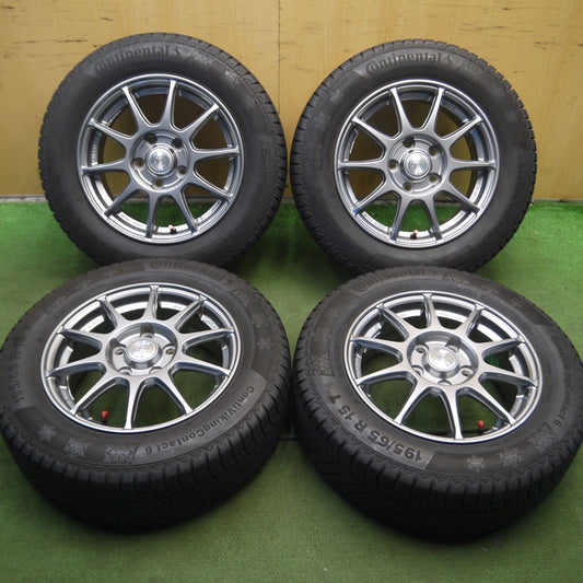*送料無料* バリ溝!キレイ!9分★ENKEI RIVAZZA 195/65R15 スタッドレス コンチネンタル コンチバイキング コンタクト6 エンケイ リヴァッツァ PCD114.3/5H★4021416Hス