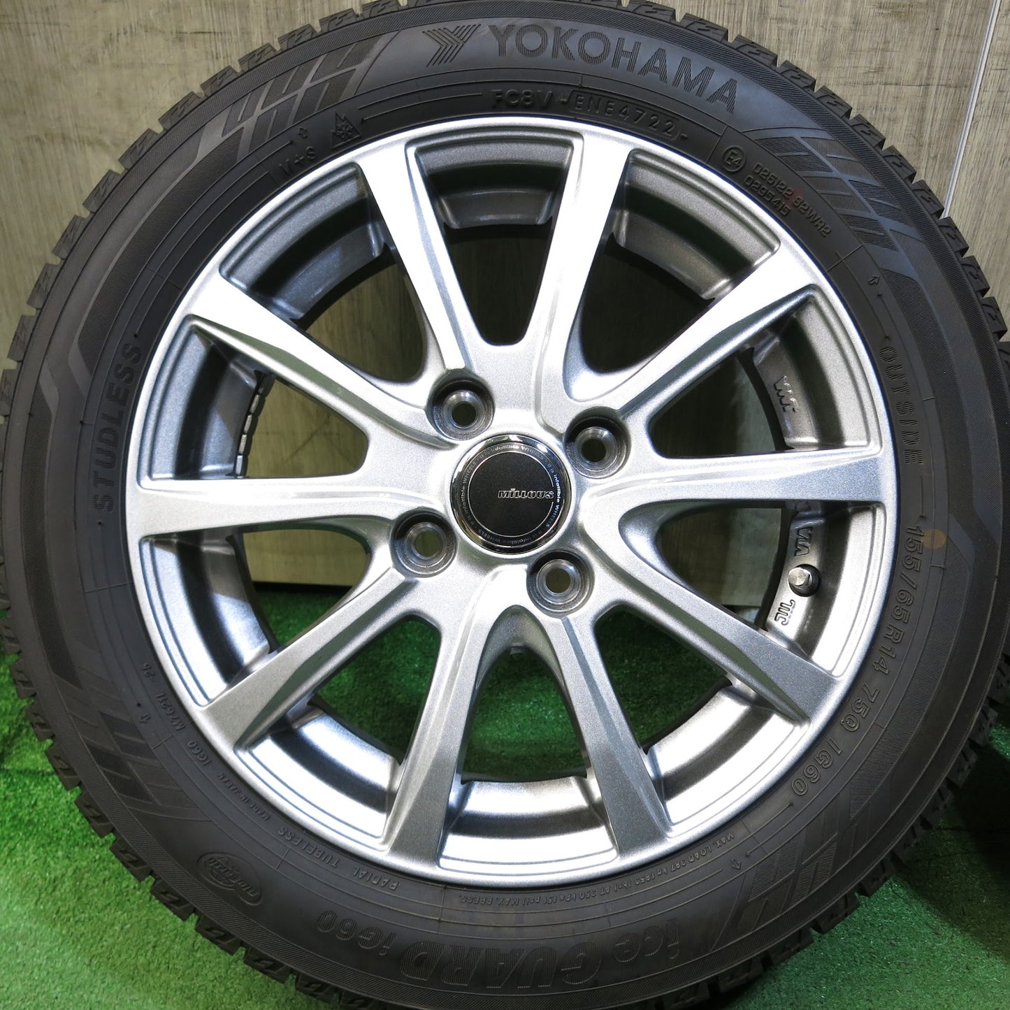 [送料無料]バリ溝！22年！キレイ！ほぼ10分★スタッドレス 155/65R14 ヨコハマ アイスガード iG60 MiLLOUS ミルアス 14インチ PCD100/4H★3041202Hス