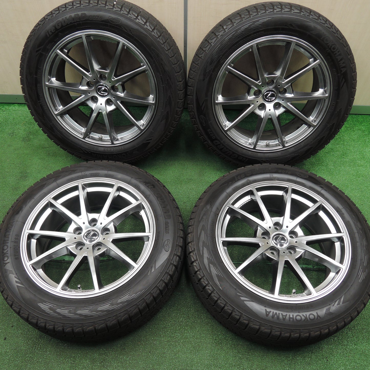 *送料無料*センサー付！バリ溝！19年！綺麗！9分★レクサス 等 225/60R18 スタッドレス ヨコハマ アイスガード G075 社外 アルミ PCD114.3/5H★3111705TNス