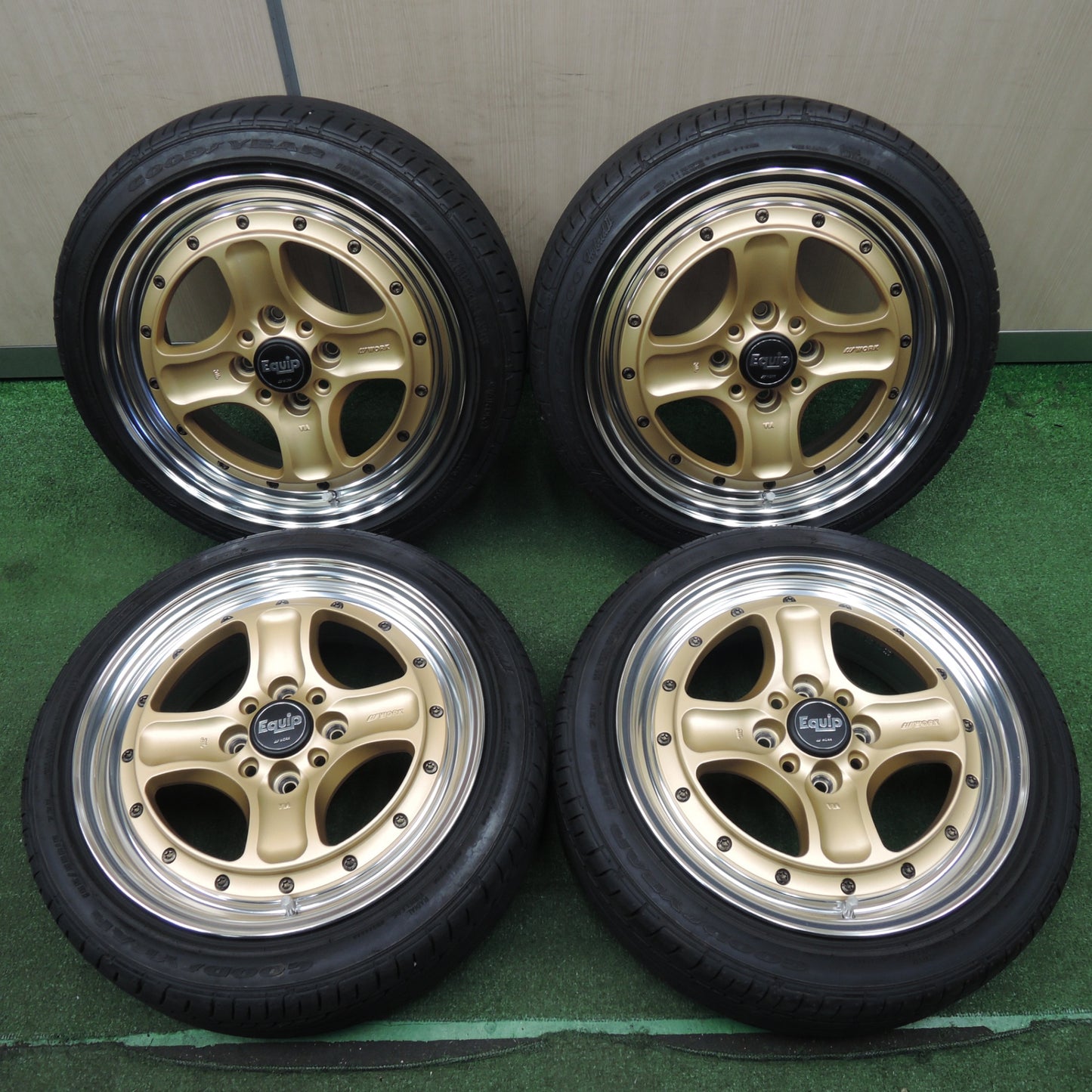 *送料無料* バリ溝！22年！キレイ！8.5分★WORK Equip EQ4/N 165/50R15 グッドイヤー イーグル LS2000 hybrid2 ワーク エクイップ PCD100/4H★4021607NJノ