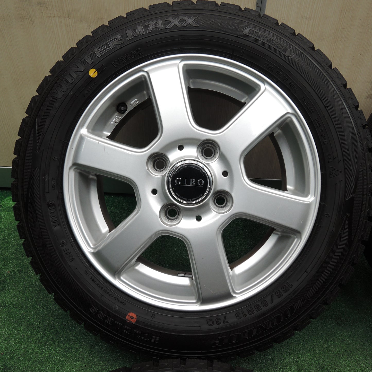*送料無料*バリ溝！22年！9.5分以上★スタッドレス 155/65R13 ダンロップ ウインターマックス WM02 GIRO ギロ 13インチ PCD100/4H★3120808TNス