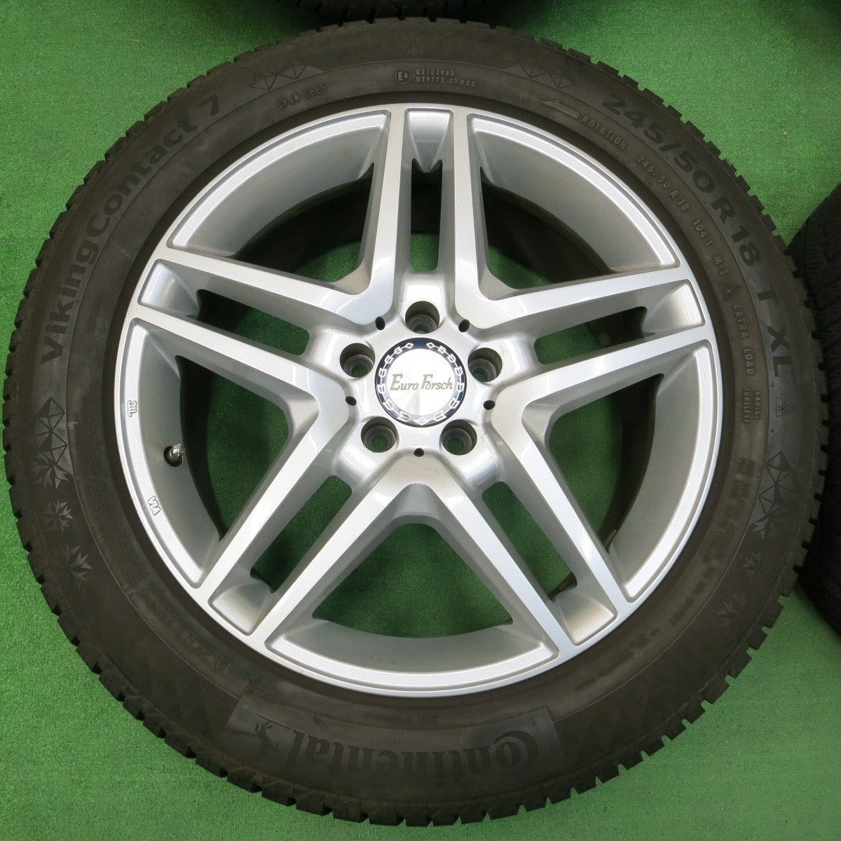 *送料無料* バリ溝！キレイ！9分★ベンツ等 EuroForsch 245/50R18 スタッドレス コンチネンタル バイキングコンタクト7 ユーロフォルシュ PCD112/5H★4030803イス