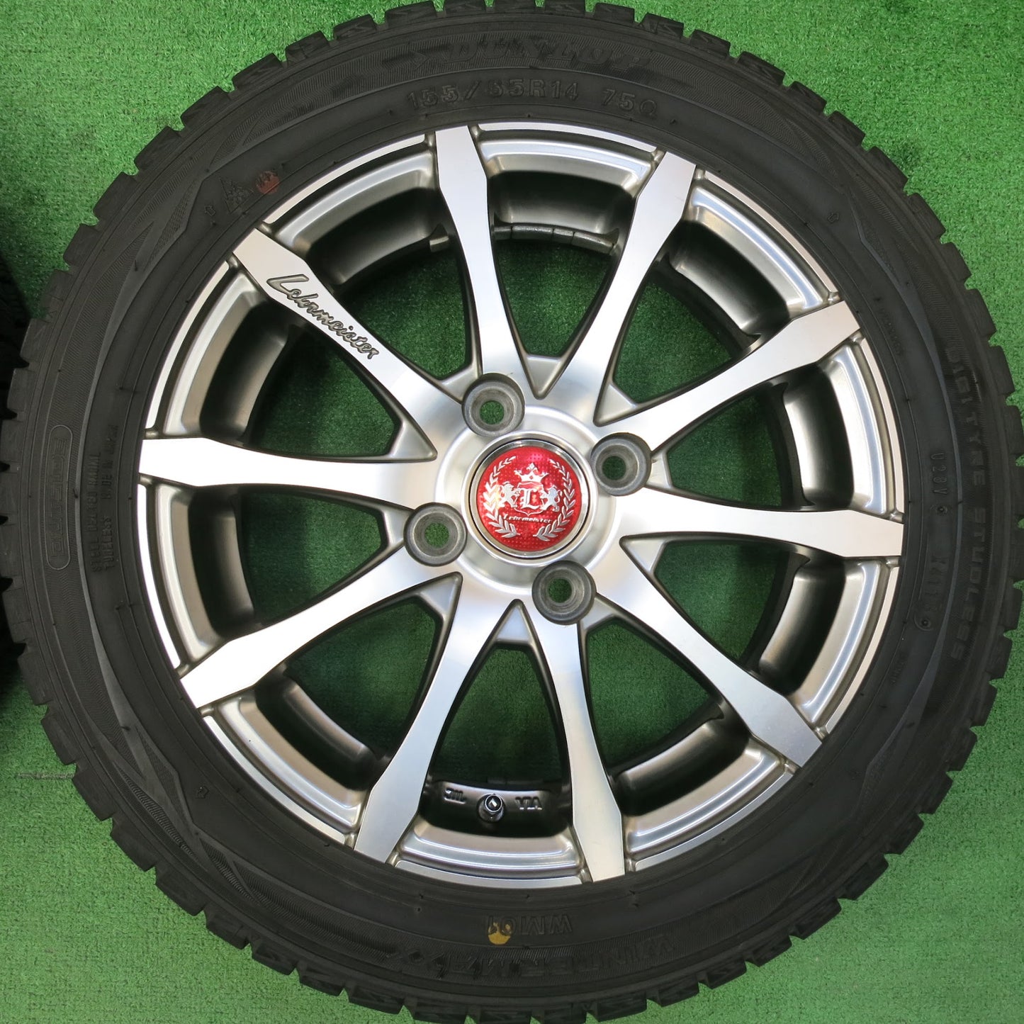 [送料無料]バリ溝！8.5分★スタッドレス 155/65R14 Lehrmeister ダンロップ ウインターマックス WM01 レアマイスター 14インチ PCD100/4H★3032902ヒス
