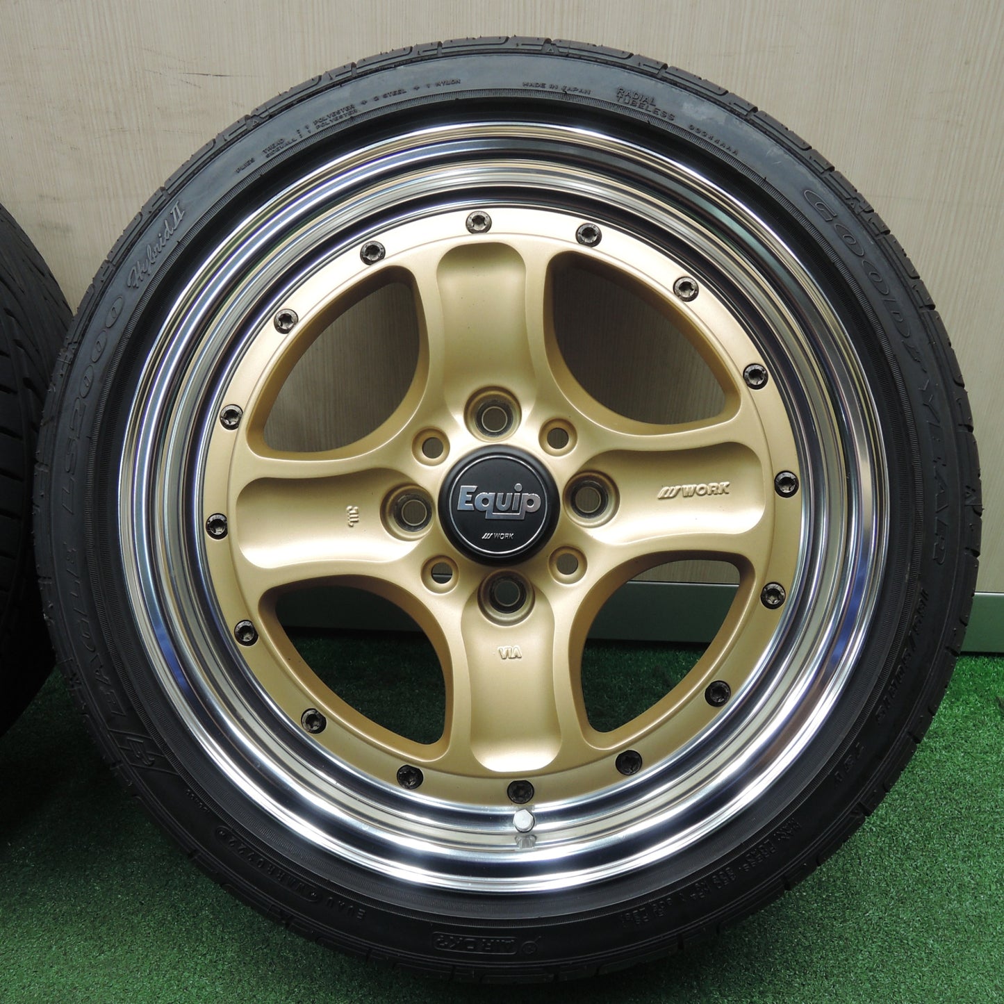 *送料無料* バリ溝！22年！キレイ！8.5分★WORK Equip EQ4/N 165/50R15 グッドイヤー イーグル LS2000 hybrid2 ワーク エクイップ PCD100/4H★4021607NJノ
