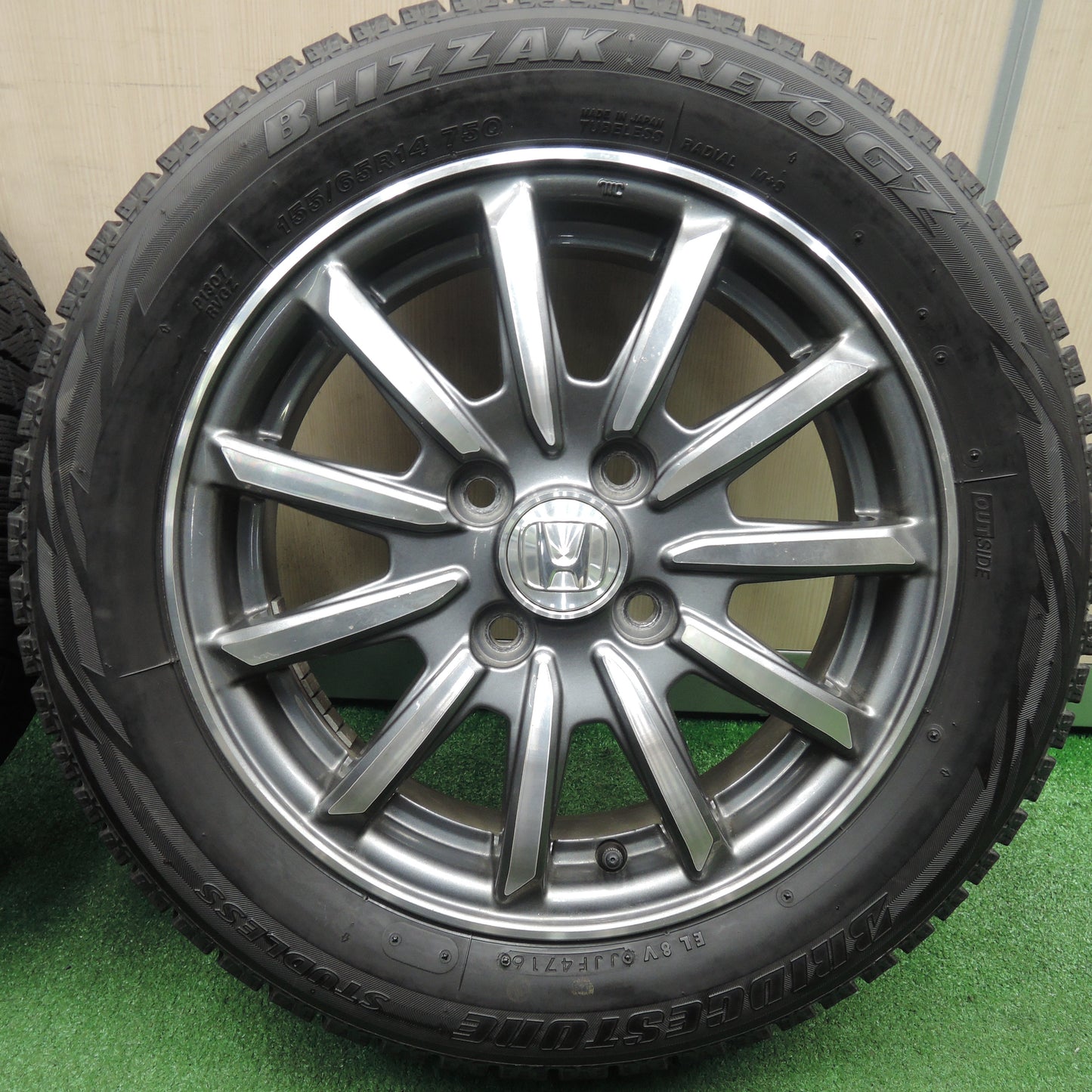 *送料無料*4本価格★ホンダ N-WGN 純正 ENKEI 155/65R14 スタッドレス ブリヂストン REVO GZ 14インチ エンケイ PCD100/4H★3120209HAス